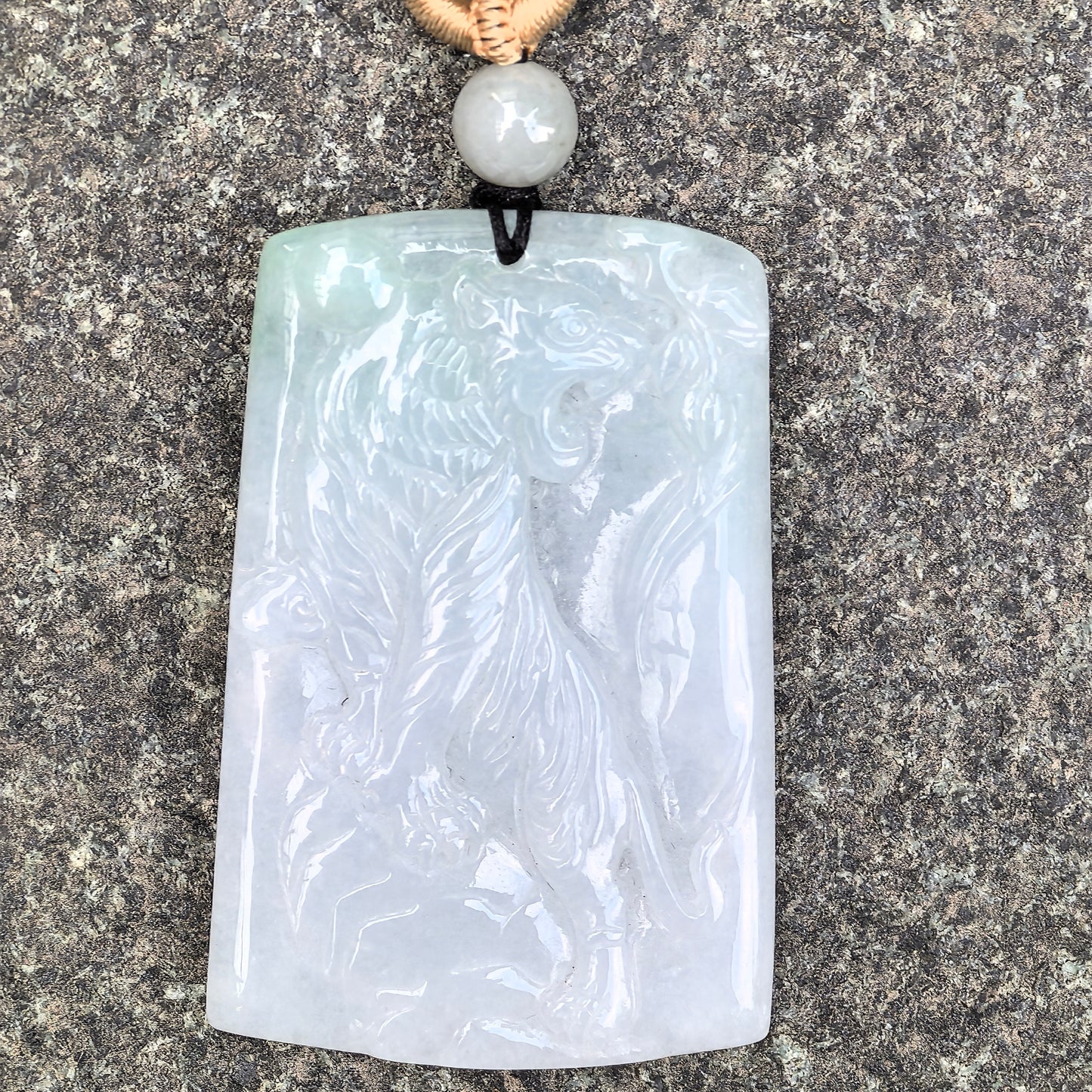Natural Grade-A Jadeite Glutinous Icy Tiger Plaque Pendant with a Hint of Green · Burmese Jade