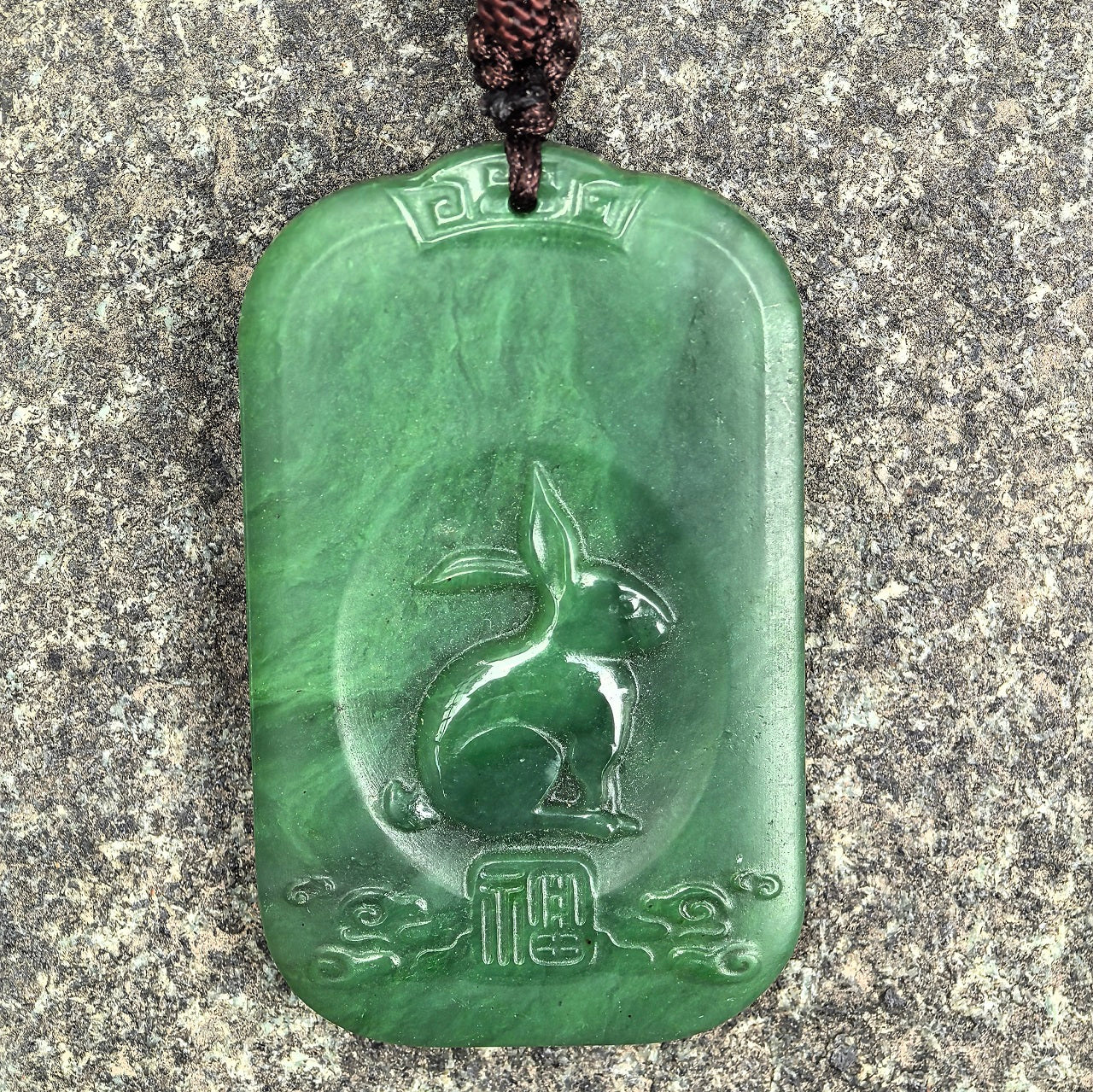 Natural Xinjiang Nephrite Spinach Green Rabbit Pendant · Hetian Jade