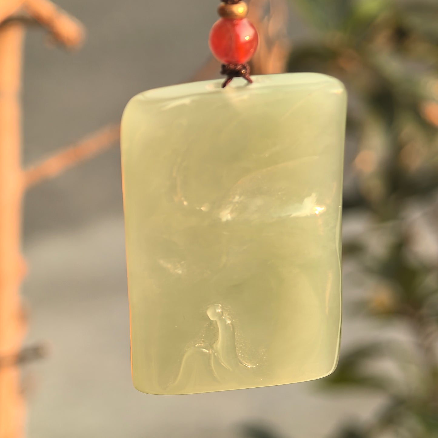 Natural Nephrite “Enlightenment” Carved Pendant · Hetian Jade