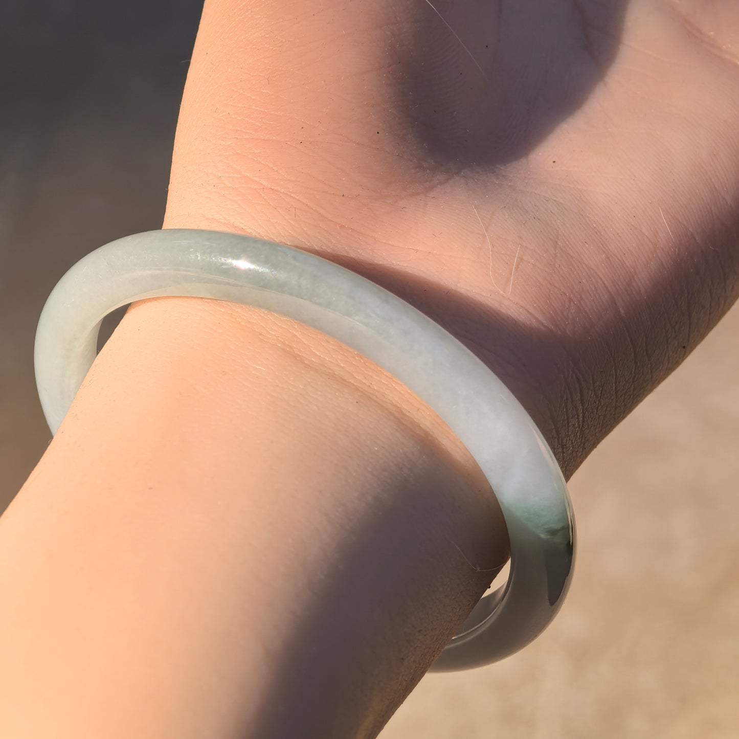 Natural Grade-A Glutinous-Icy Green Floating Flower Oval Jadeite Bangle ·Burmese Jade