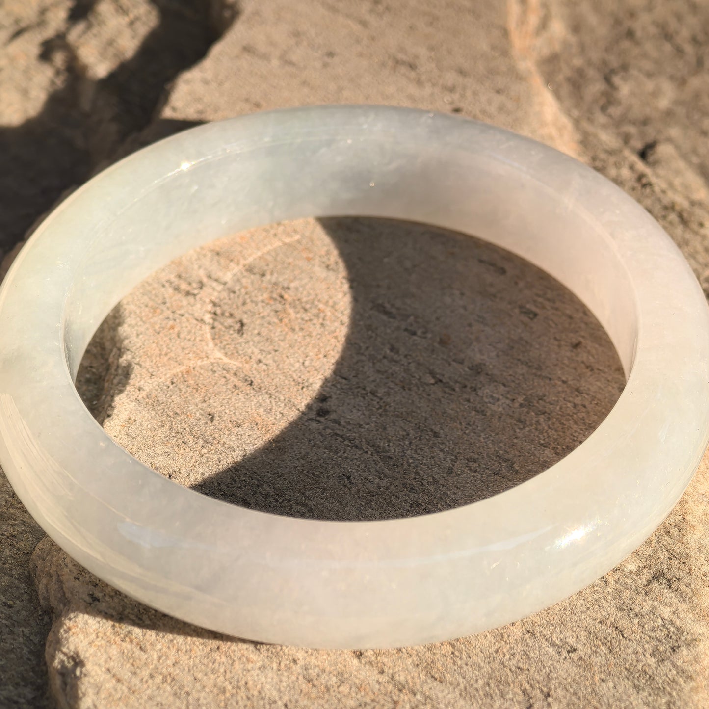 Natural Grade-A Jadeite Glutinous Icy White Classic D-shape Bangle · Burmese Jade