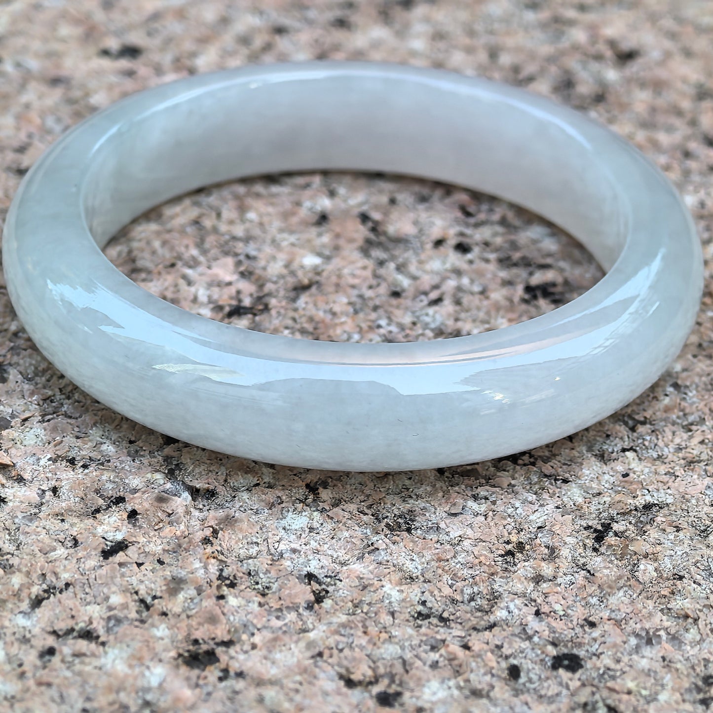 Natural Grade-A Jadeite Glutinous Icy White Classic D-shape Bangle · Burmese Jade