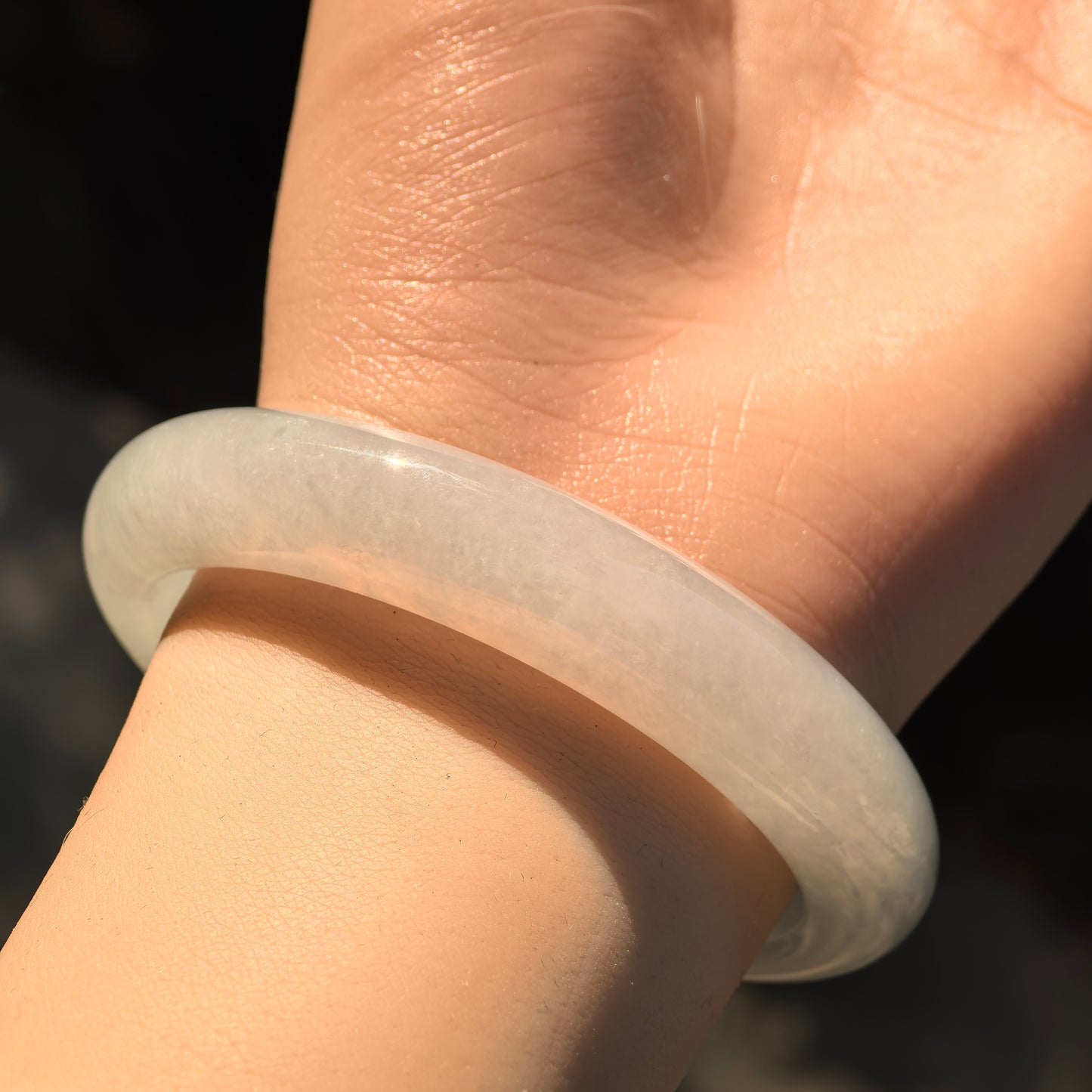 Natural Grade-A Jadeite Glutinous Icy White Classic D-shape Bangle · Burmese Jade