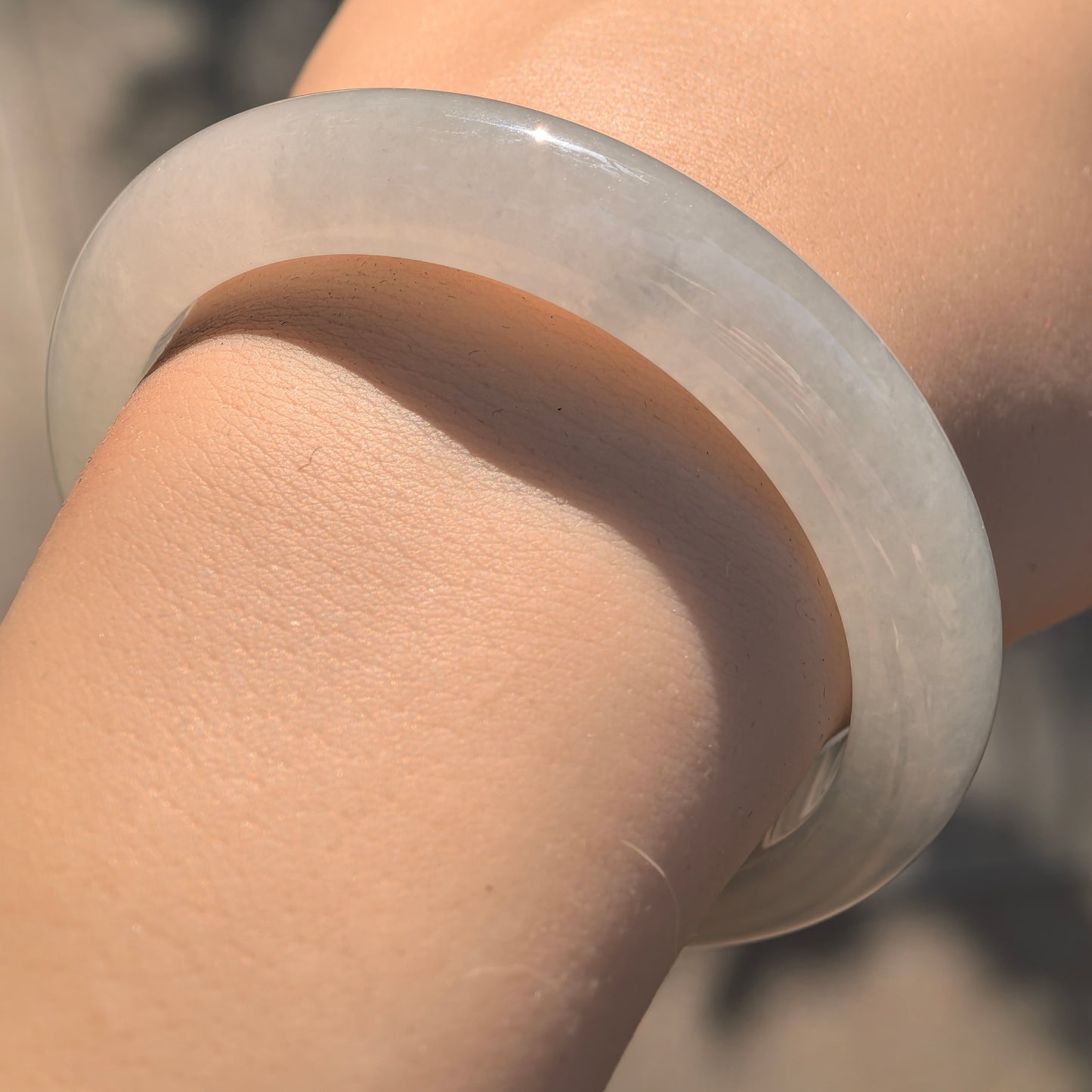 Natural Grade-A Jadeite Glutinous Icy White Classic D-shape Bangle · Burmese Jade