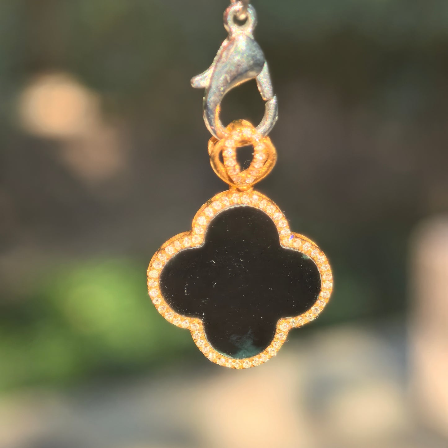 Natural Grade-A 18K Gold-Set Ink Jadeite Four-Leaf Clover Pendant · Burmese Jade