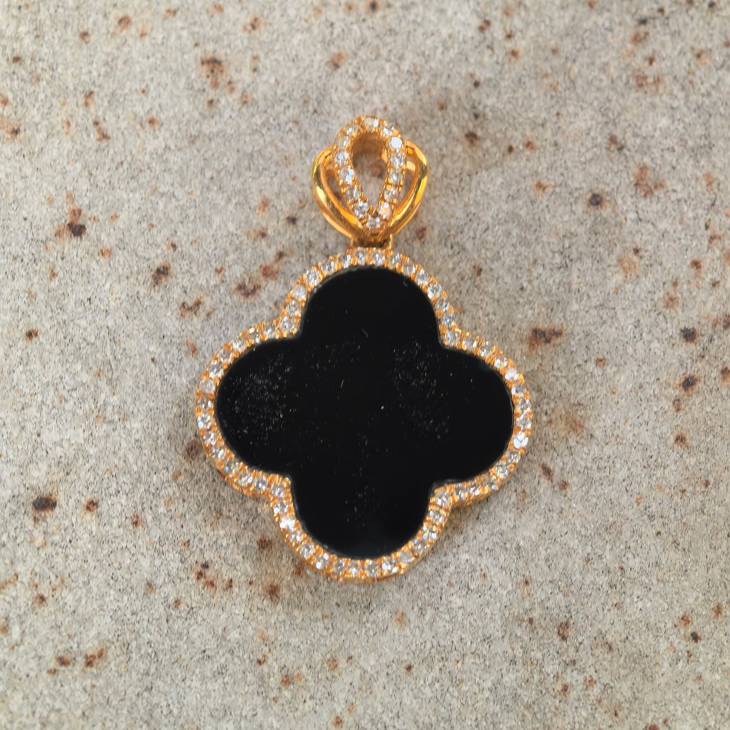 Natural Grade-A 18K Gold-Set Ink Jadeite Four-Leaf Clover Pendant · Burmese Jade