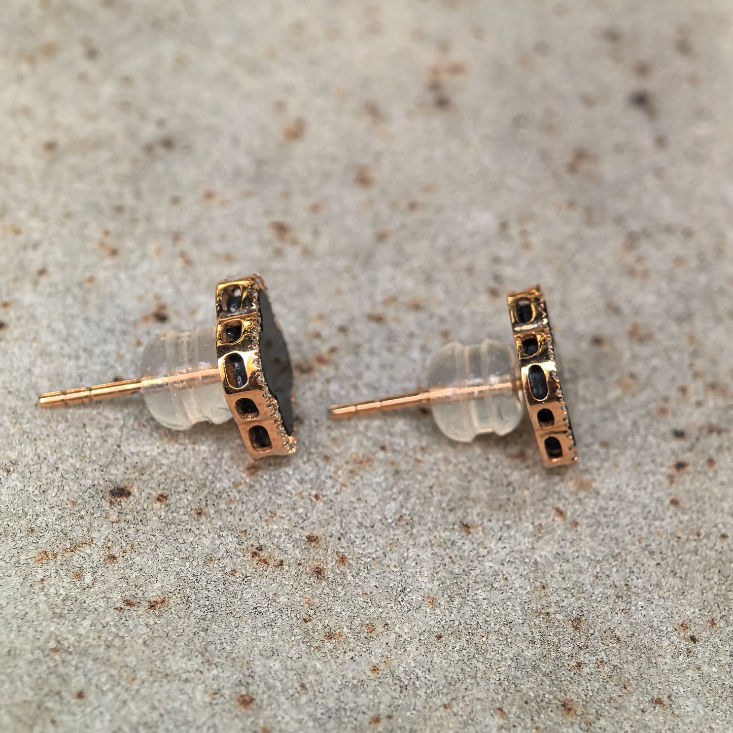 Natural Grade-A Jadeite 18K Gold Ink Jadeite Clover Stud Earrings ·Burmese Jade