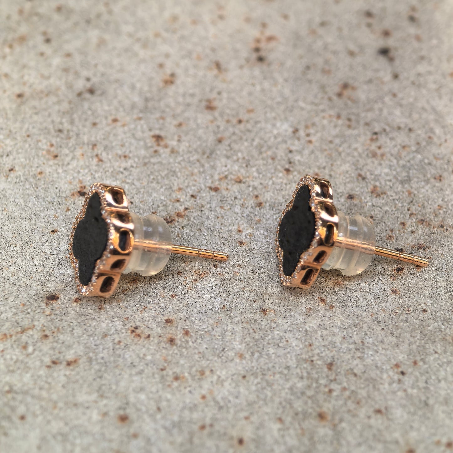 Natural Grade-A Jadeite 18K Gold Ink Jadeite Clover Stud Earrings ·Burmese Jade