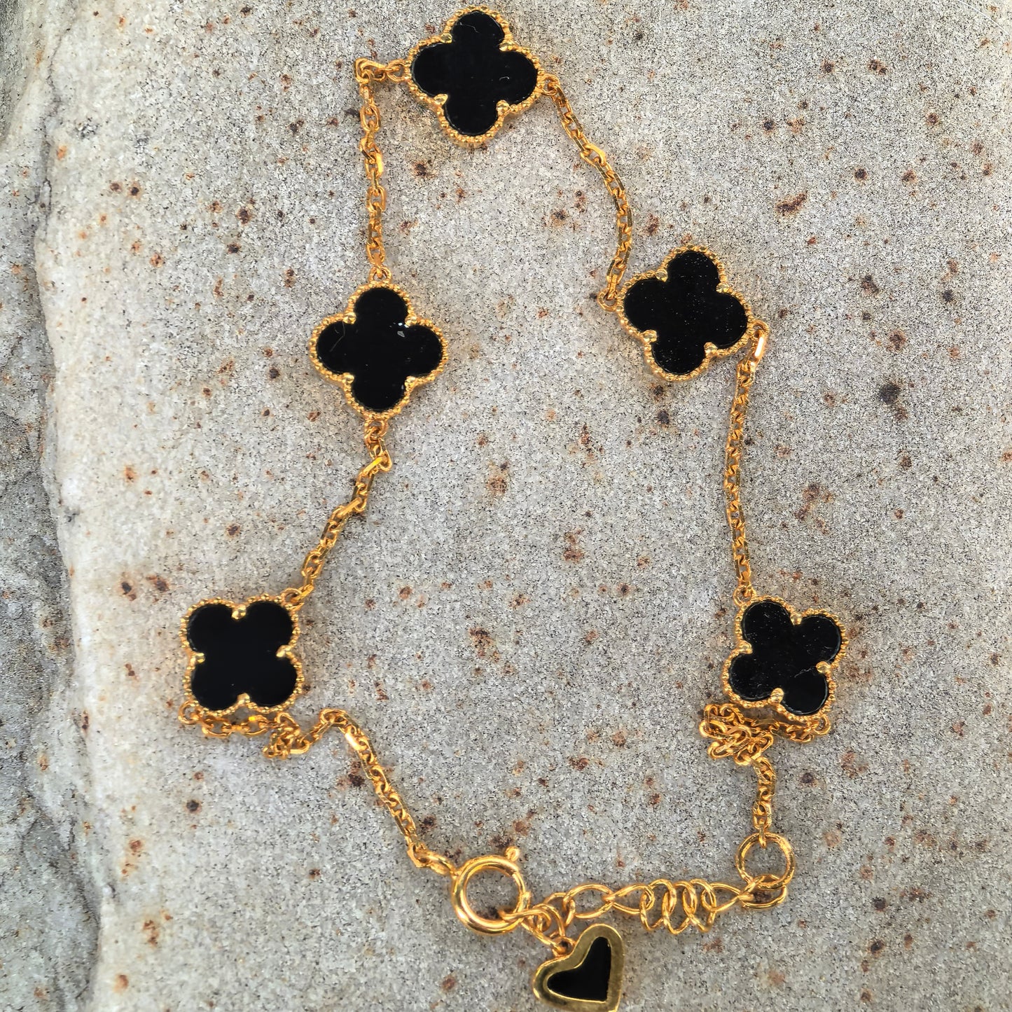 Natural Grade-A 18K Gold-Set Ink Jadeite Clover Bracelet ·Burmese Jade