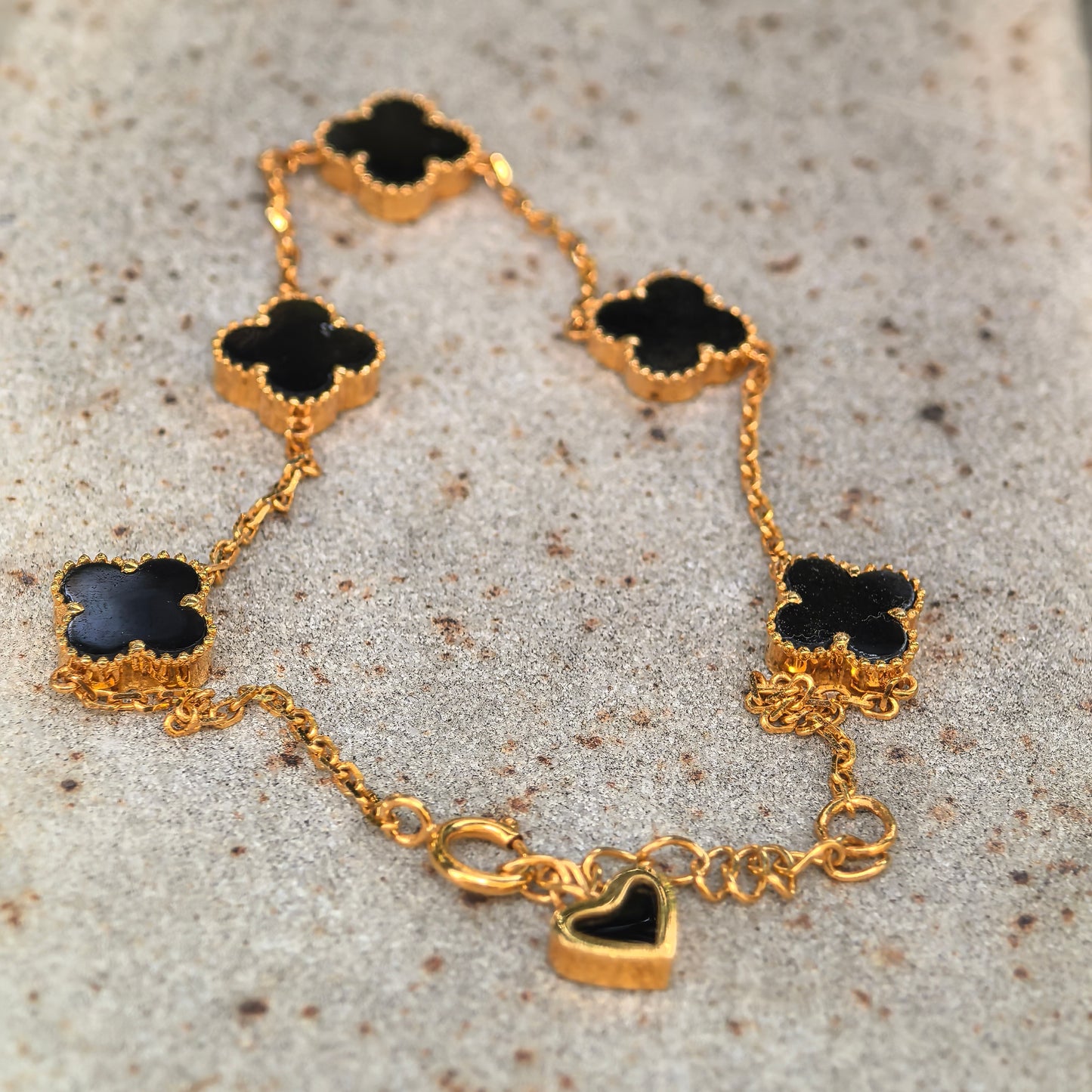 Natural Grade-A 18K Gold-Set Ink Jadeite Clover Bracelet ·Burmese Jade