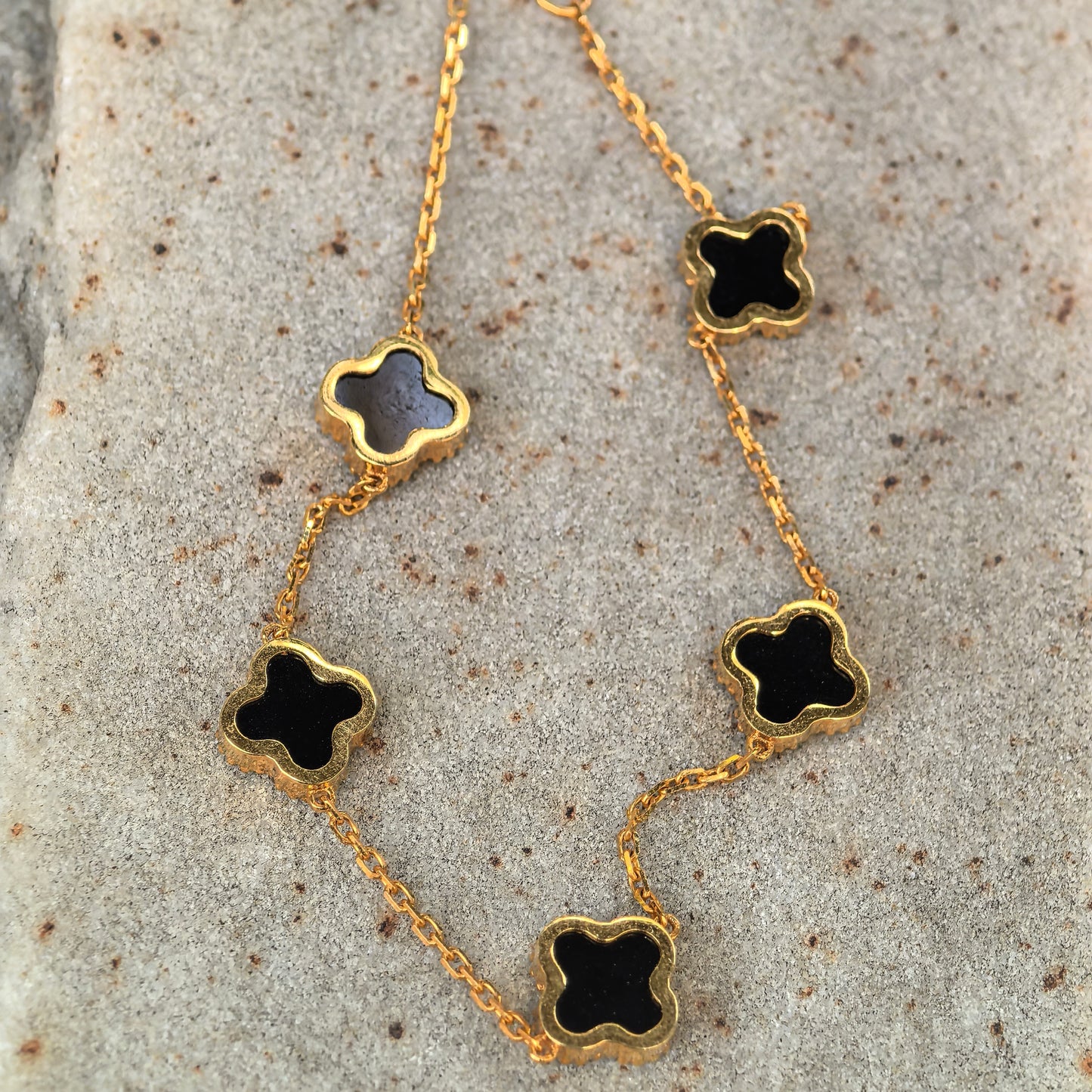 Natural Grade-A 18K Gold-Set Ink Jadeite Clover Bracelet ·Burmese Jade