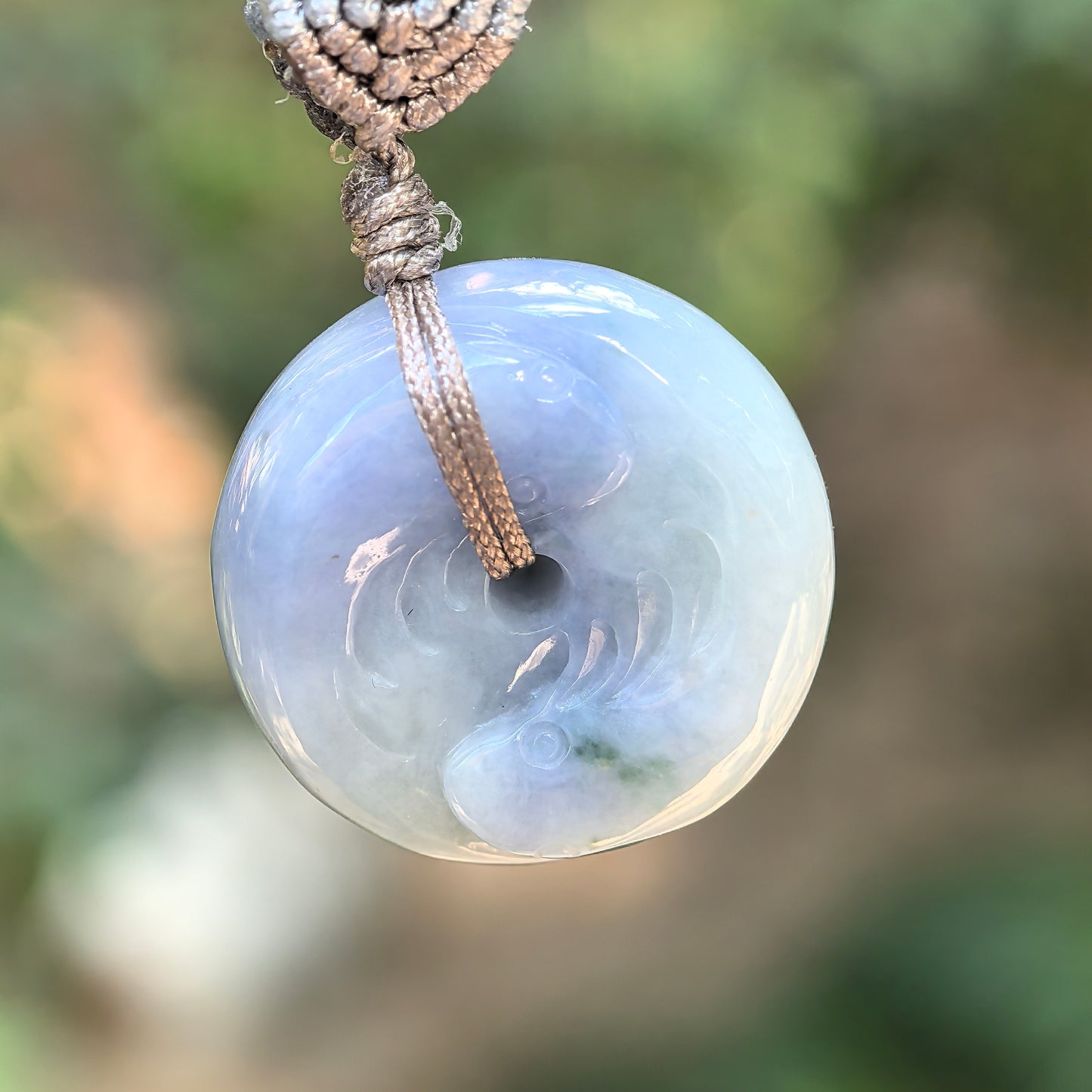 Natural Grade-A Jadeite Lavender Yin-Yang Fish Peace Pendant · Burmese Jade