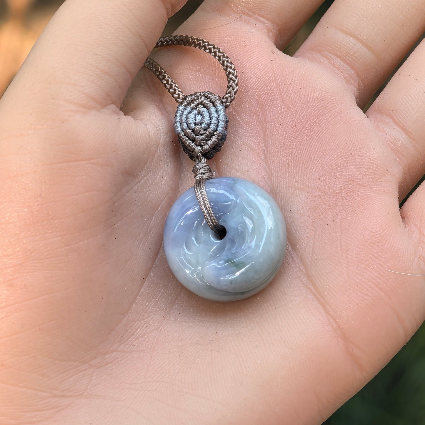 Natural Grade-A Jadeite Lavender Yin-Yang Fish Peace Pendant · Burmese Jade