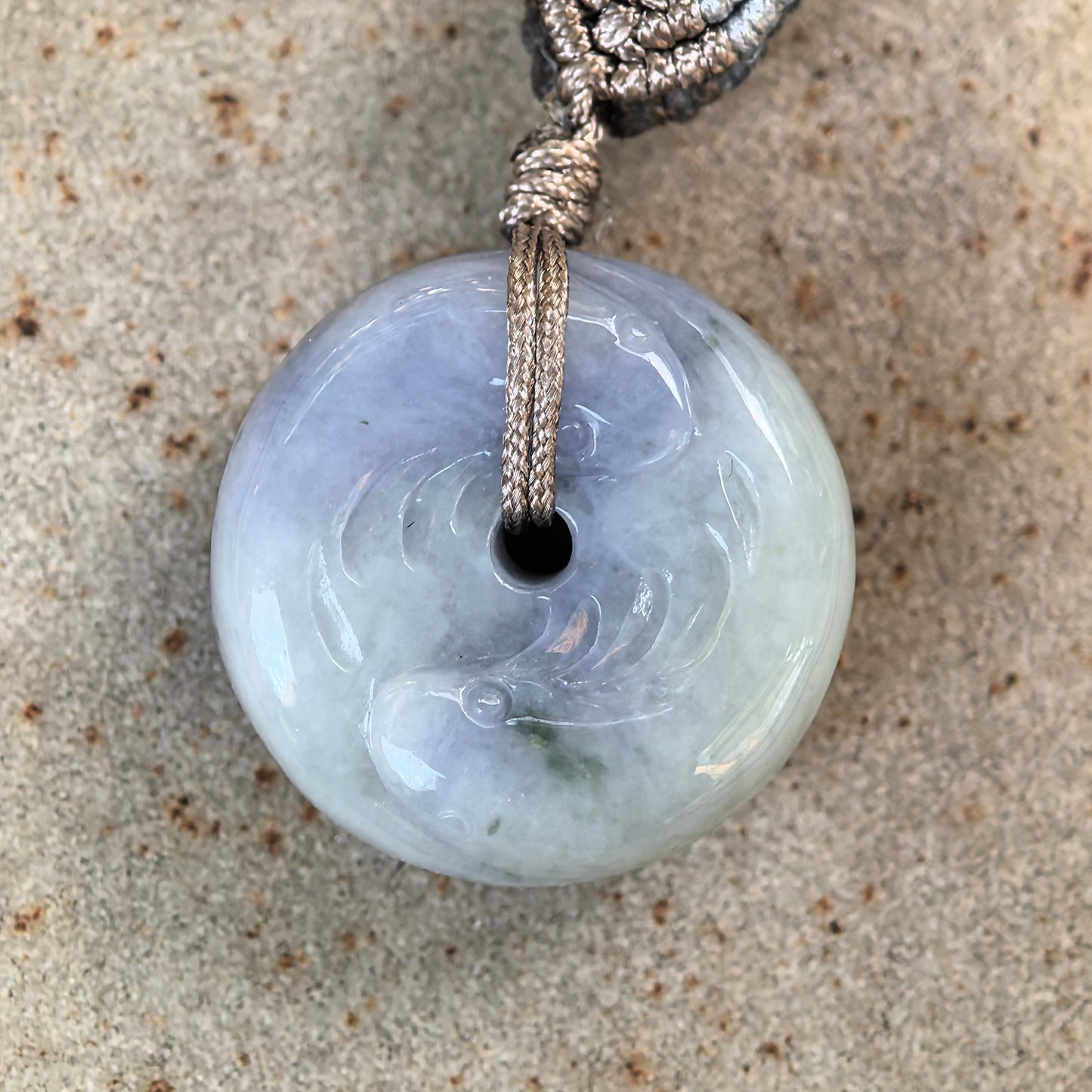 Natural Grade-A Jadeite Lavender Yin-Yang Fish Peace Pendant · Burmese Jade
