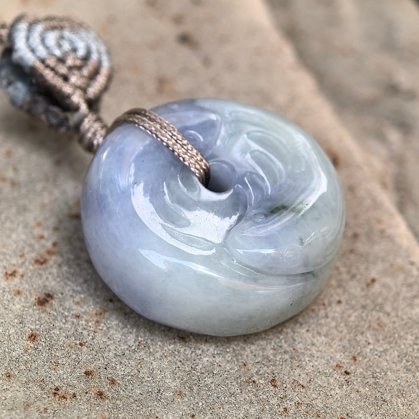 Natural Grade-A Jadeite Lavender Yin-Yang Fish Peace Pendant · Burmese Jade