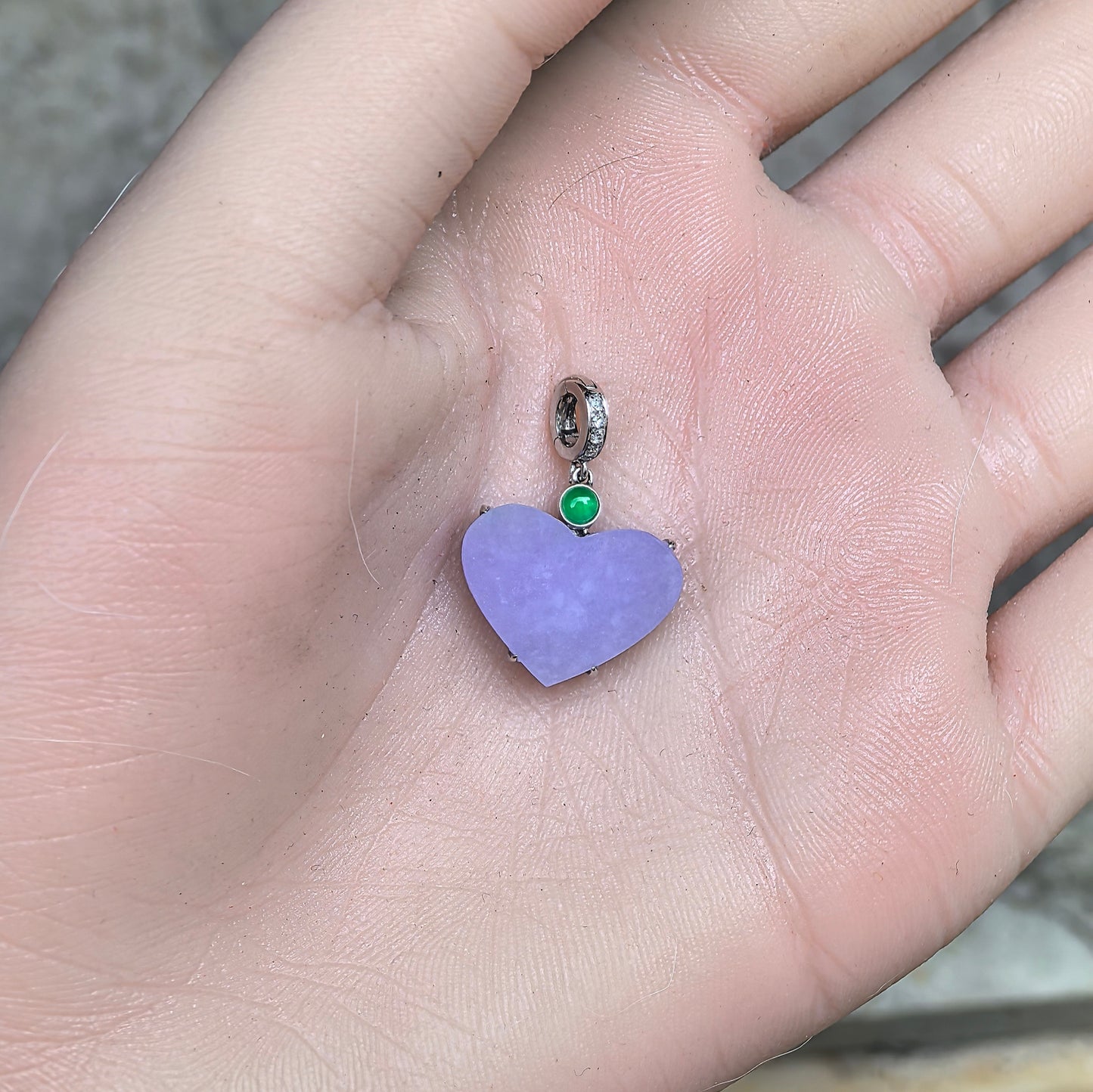 Natural Grade-A Jadeite Icy Lavender Heart Pendant in 18K Gold · Burmese Jade