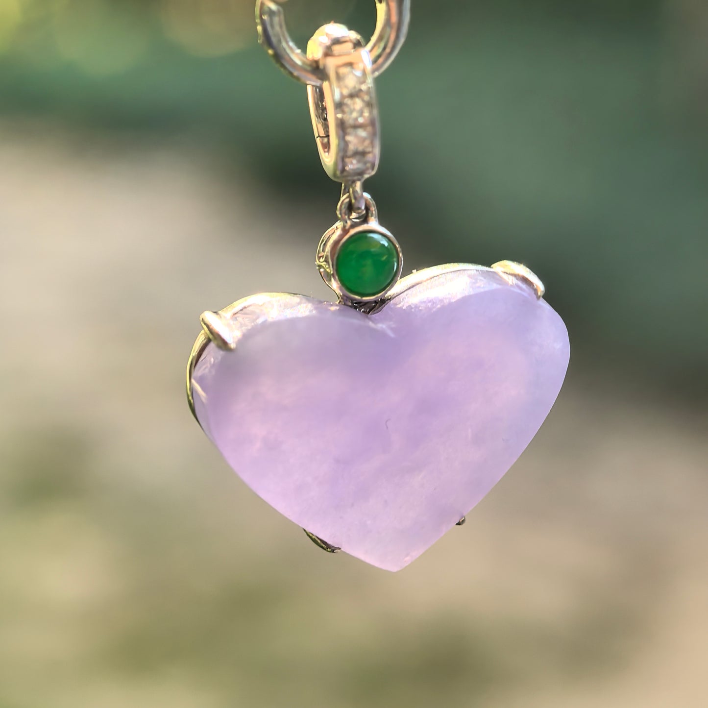 Natural Grade-A Jadeite Icy Lavender Heart Pendant in 18K Gold · Burmese Jade