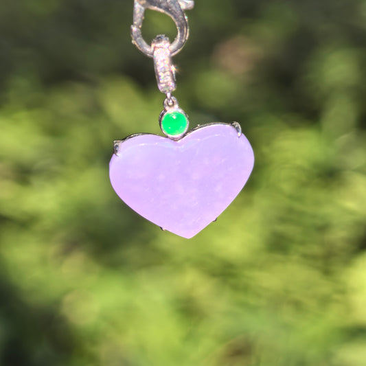 Natural Grade-A Jadeite Icy Lavender Heart Pendant in 18K Gold · Burmese Jade