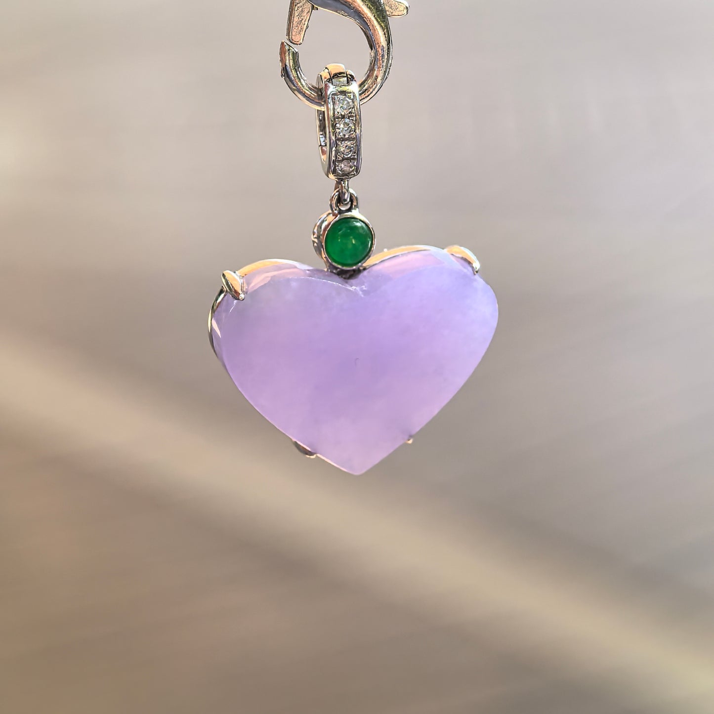 Natural Grade-A Jadeite Icy Lavender Heart Pendant in 18K Gold · Burmese Jade
