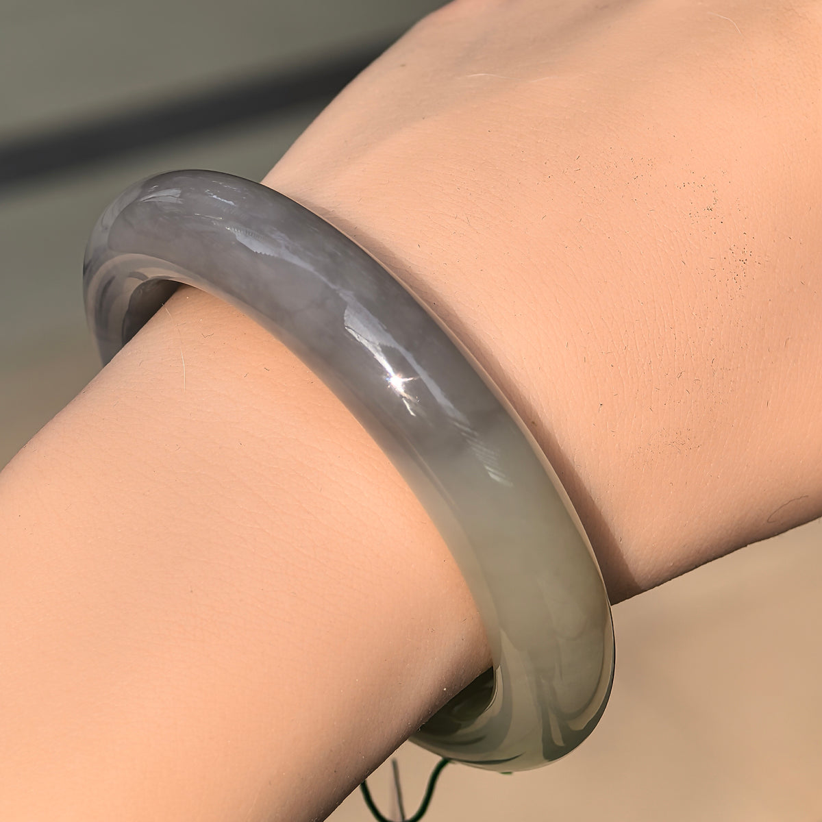 Smoky Purple & Celadon Green Two-tone D-Shape Nephrite Bangle – 54mm