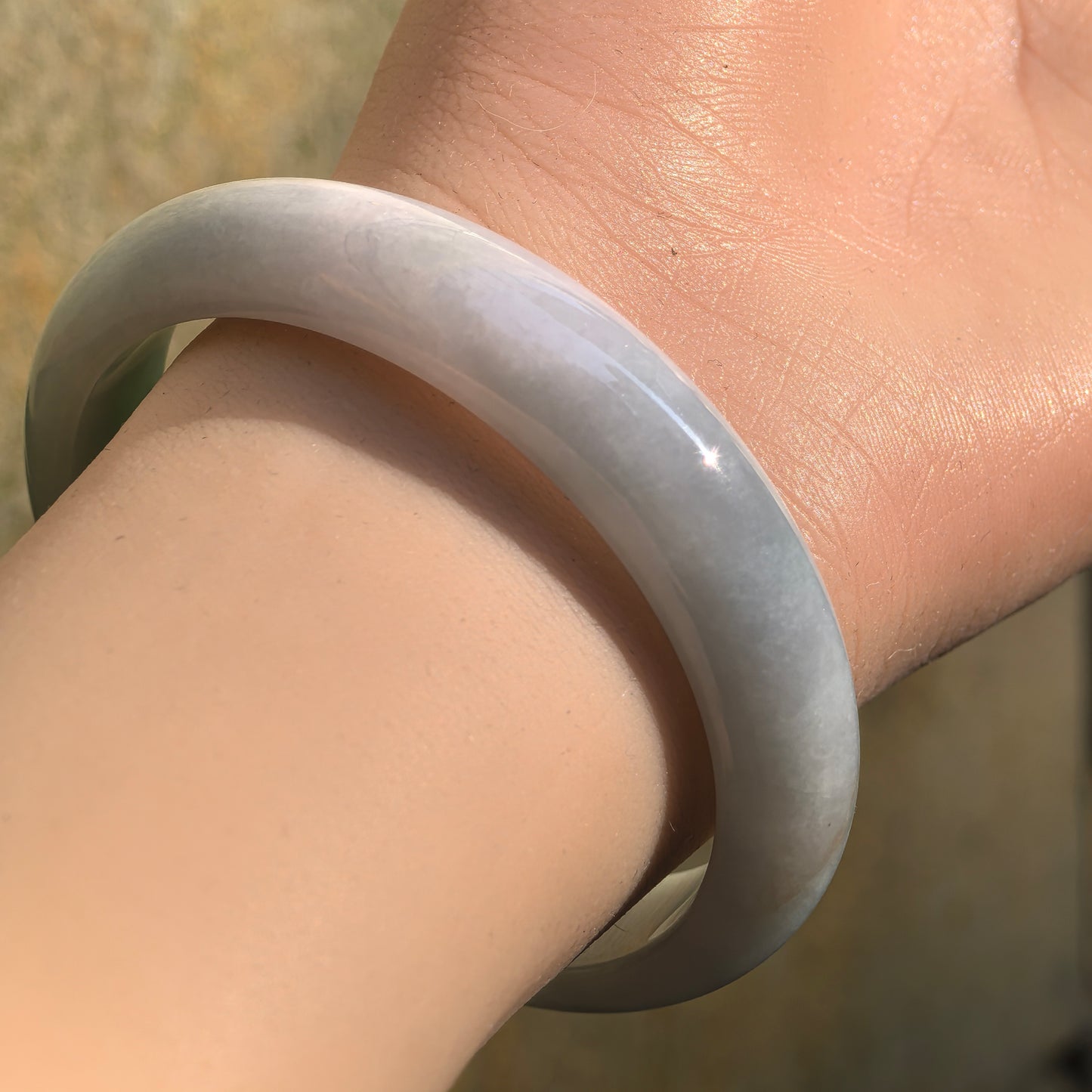 Natural Grade-A Jadeite Glutinous White & Green D-shape Bangle · Burmese Jade 55mm