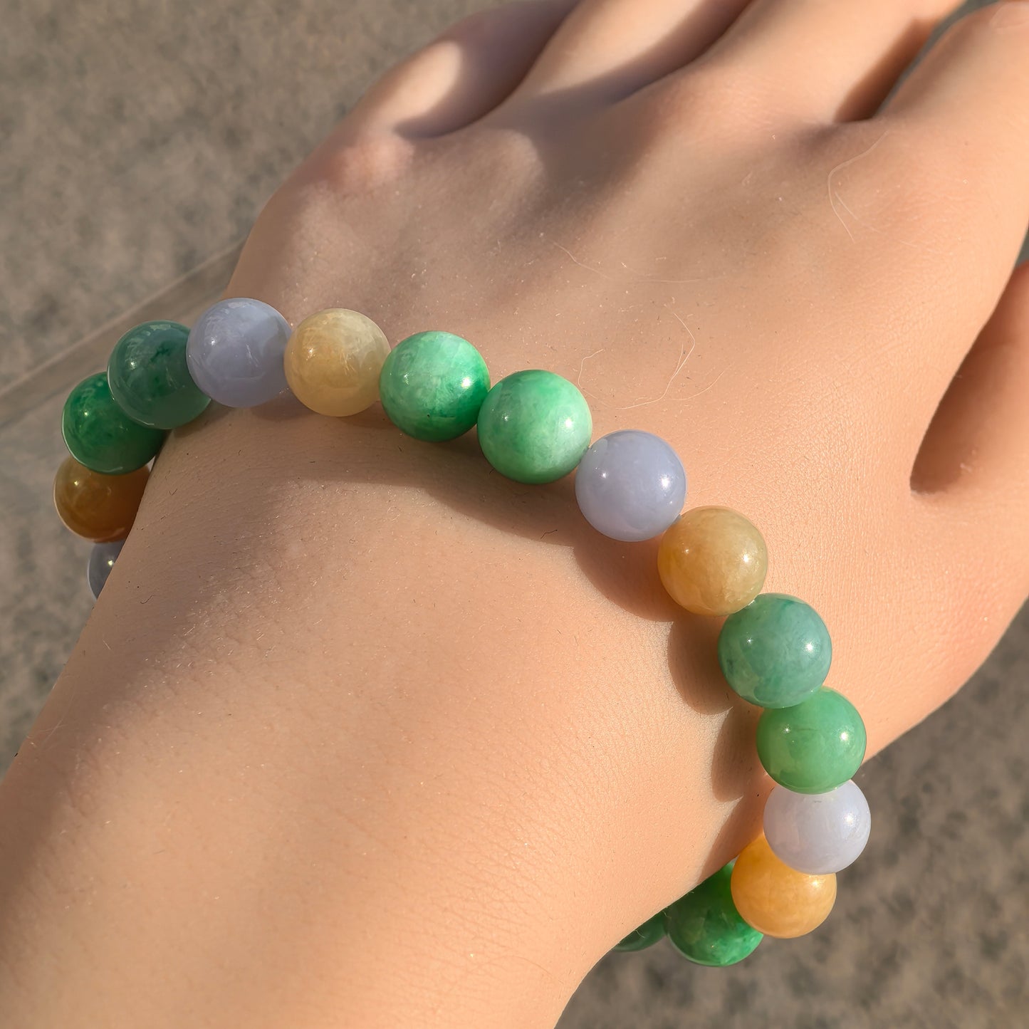 Natural Grade-A Jadeite Glutinous Multi-Color Bead Bracelet · Burmese Jade 9.5mm