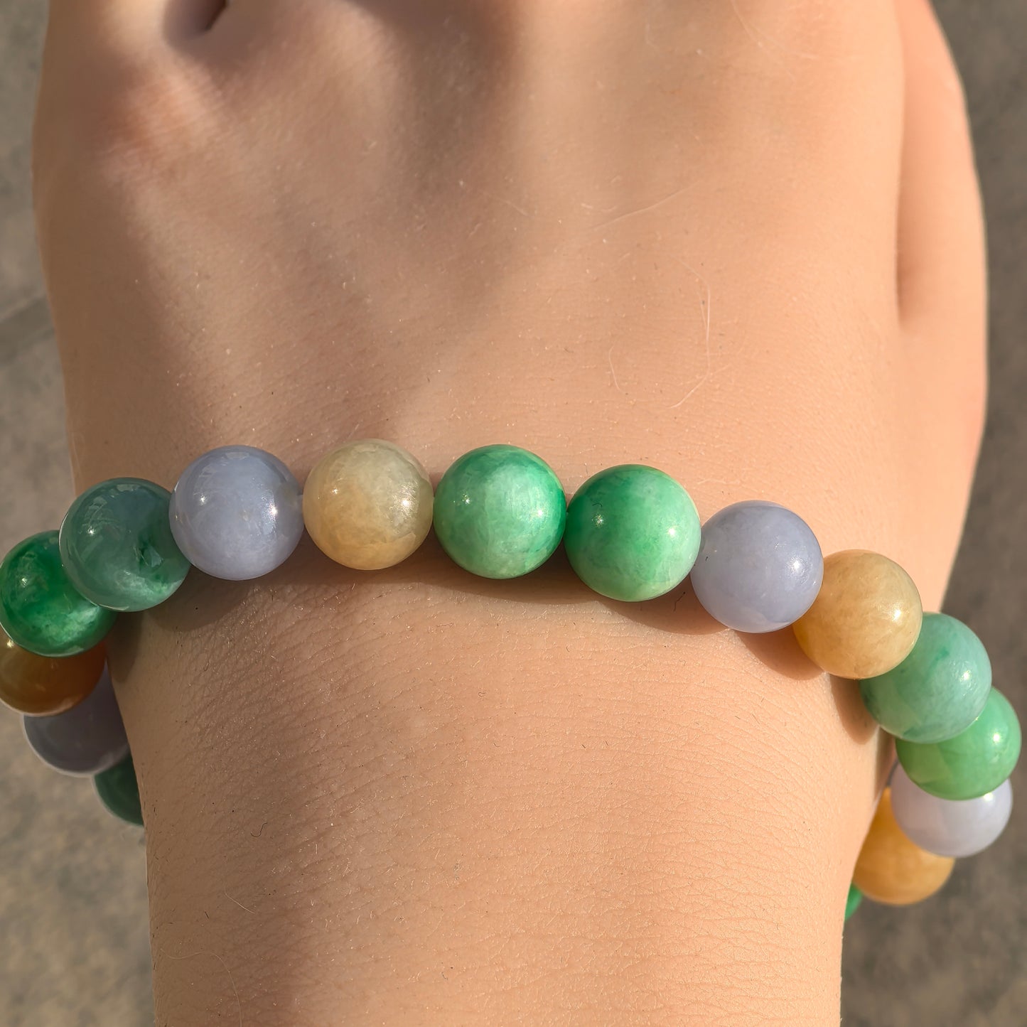 Natural Grade-A Jadeite Glutinous Multi-Color Bead Bracelet · Burmese Jade 9.5mm