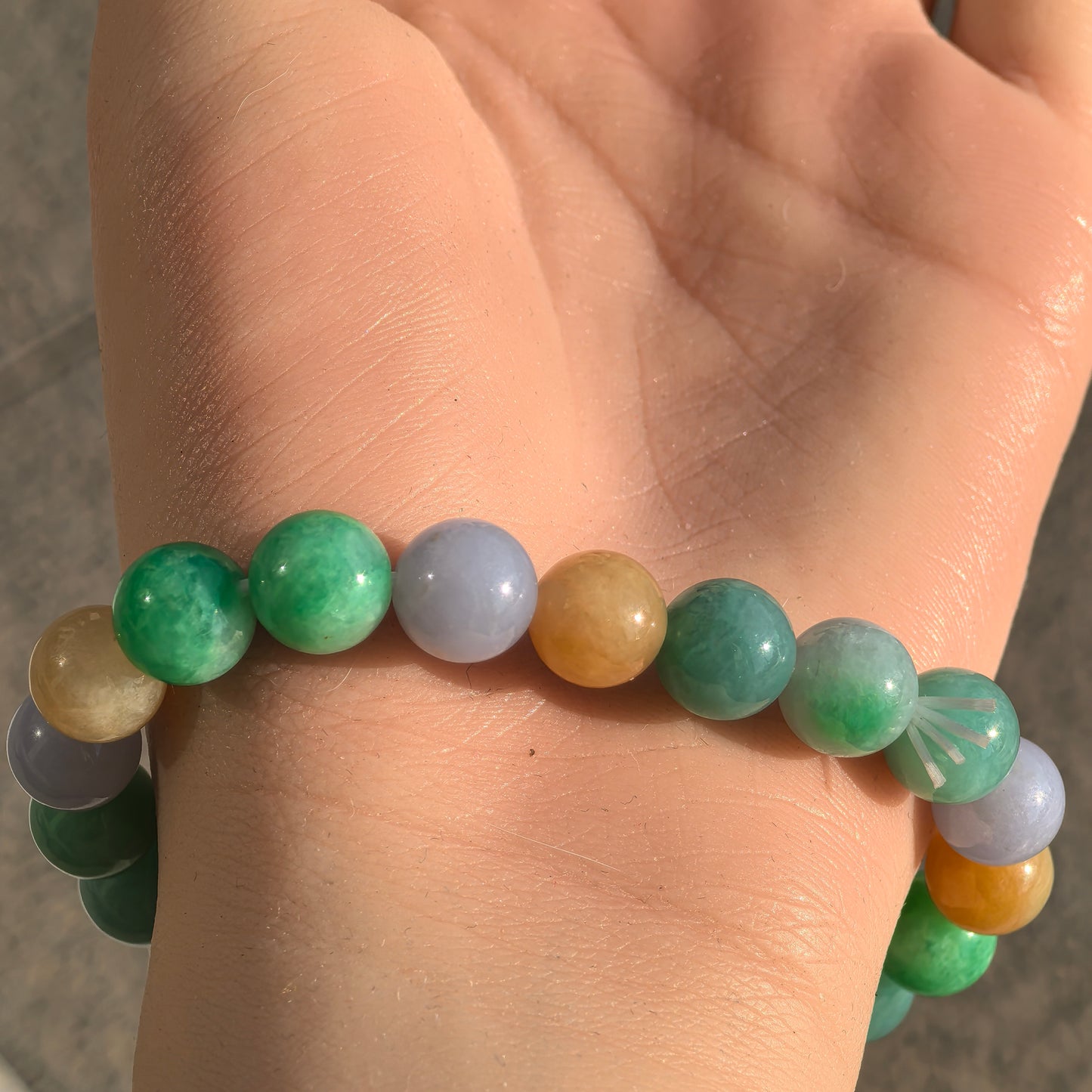 Natural Grade-A Jadeite Glutinous Multi-Color Bead Bracelet · Burmese Jade 9.5mm