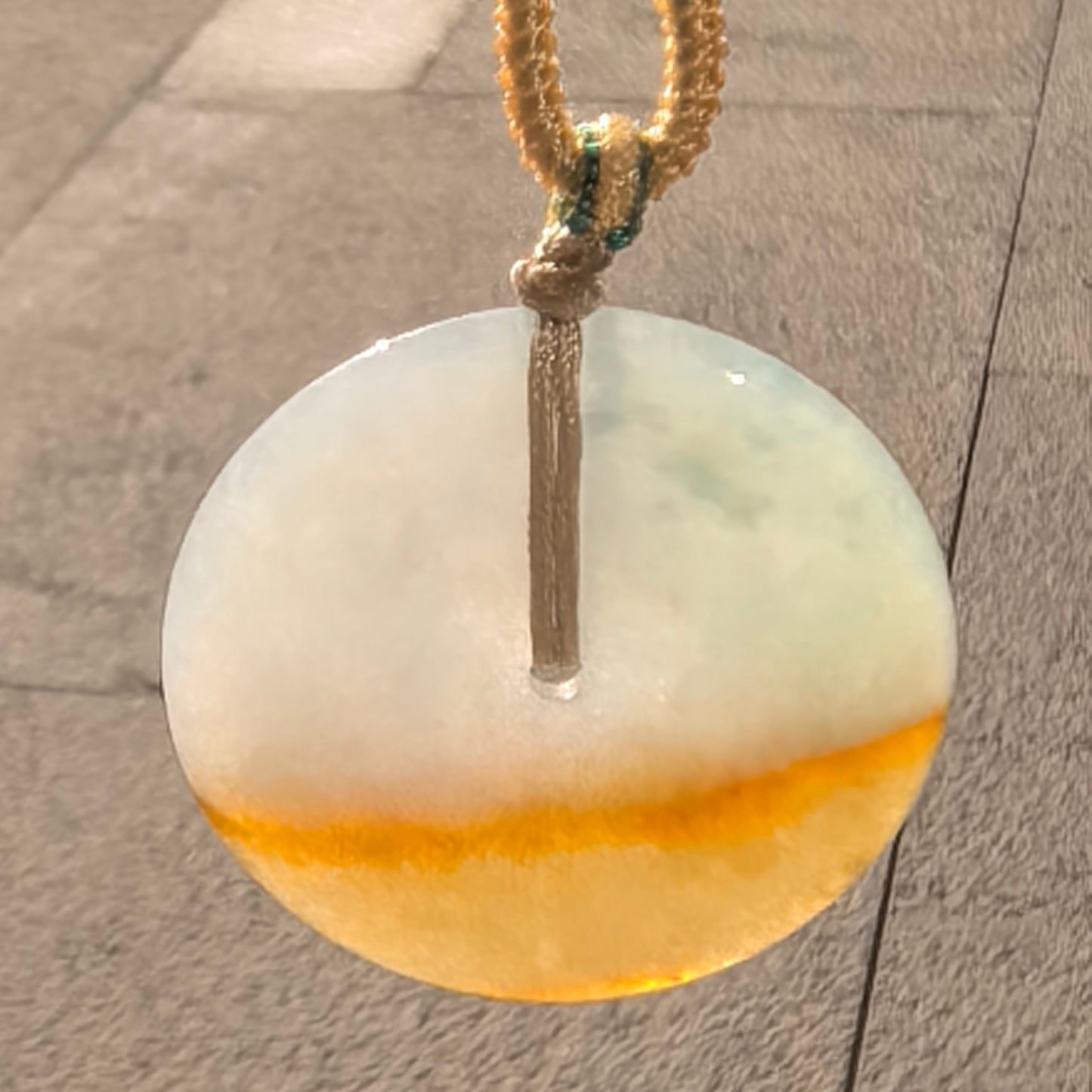 Natural Grade-A Jadeite Glutinous Half-Yellow Peace Pendant · Burmese Jade