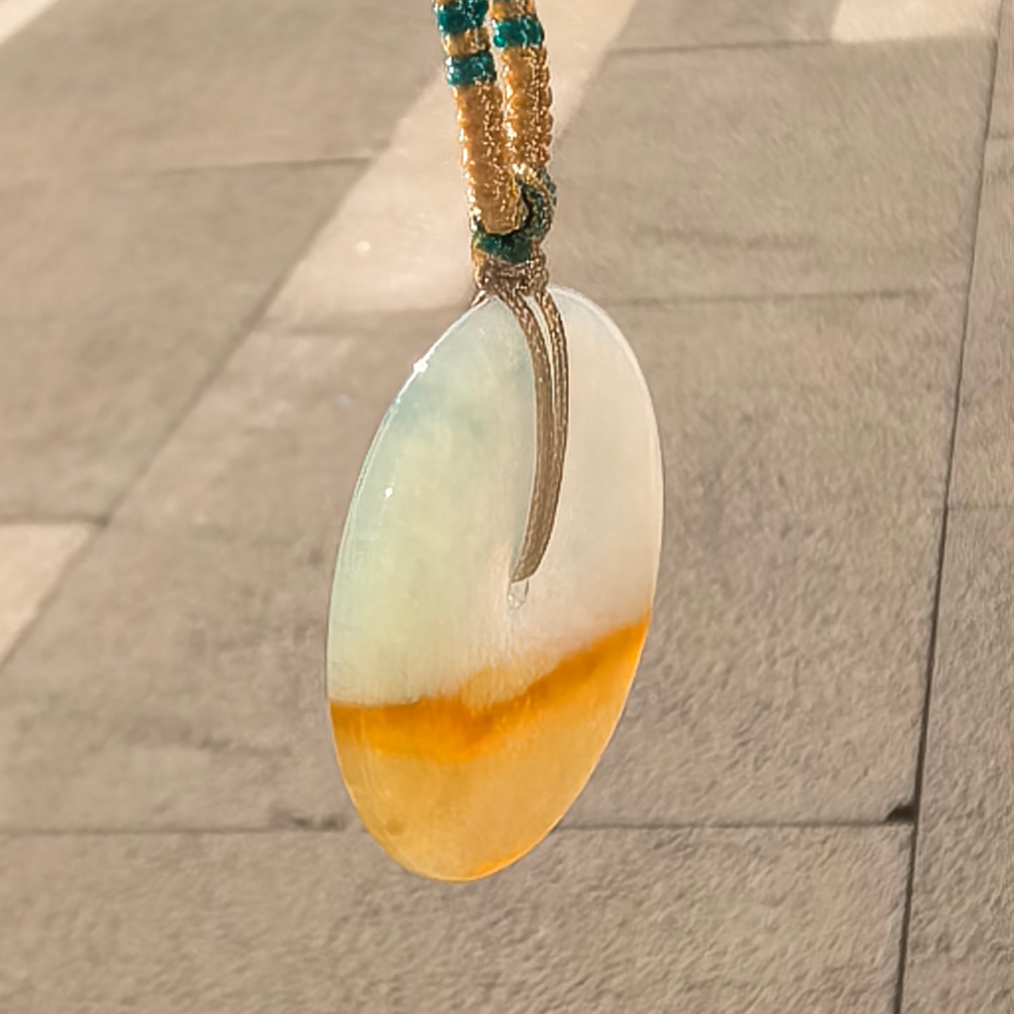 Natural Grade-A Jadeite Glutinous Half-Yellow Peace Pendant · Burmese Jade