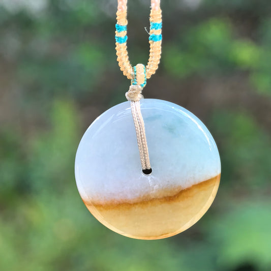 Natural Grade-A Jadeite Glutinous Half-Yellow Peace Pendant · Burmese Jade