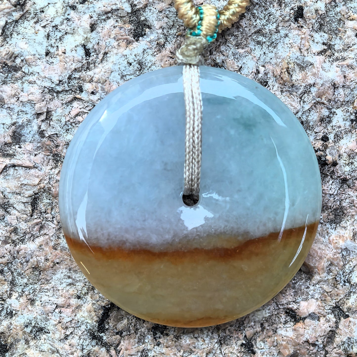 Natural Grade-A Jadeite Glutinous Half-Yellow Peace Pendant · Burmese Jade