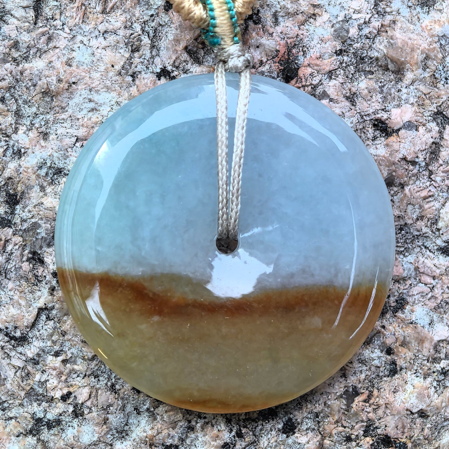 Natural Grade-A Jadeite Glutinous Half-Yellow Peace Pendant · Burmese Jade