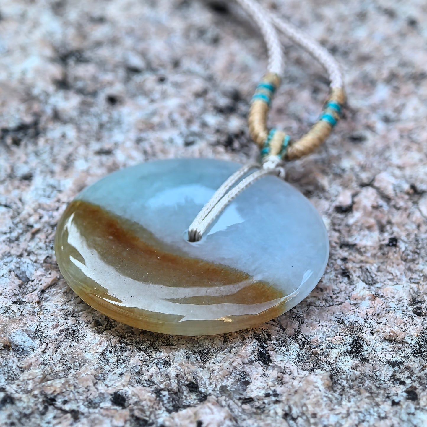 Natural Grade-A Jadeite Glutinous Half-Yellow Peace Pendant · Burmese Jade