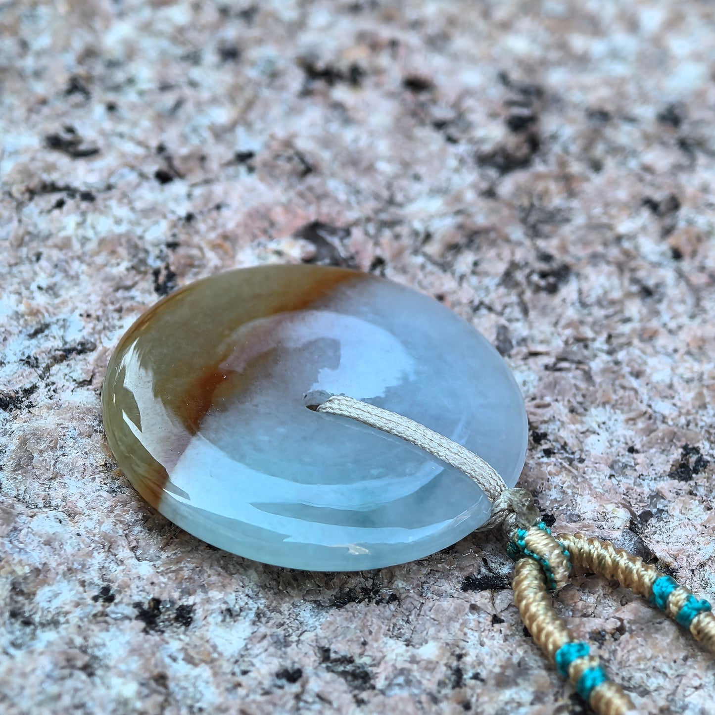 Natural Grade-A Jadeite Glutinous Half-Yellow Peace Pendant · Burmese Jade