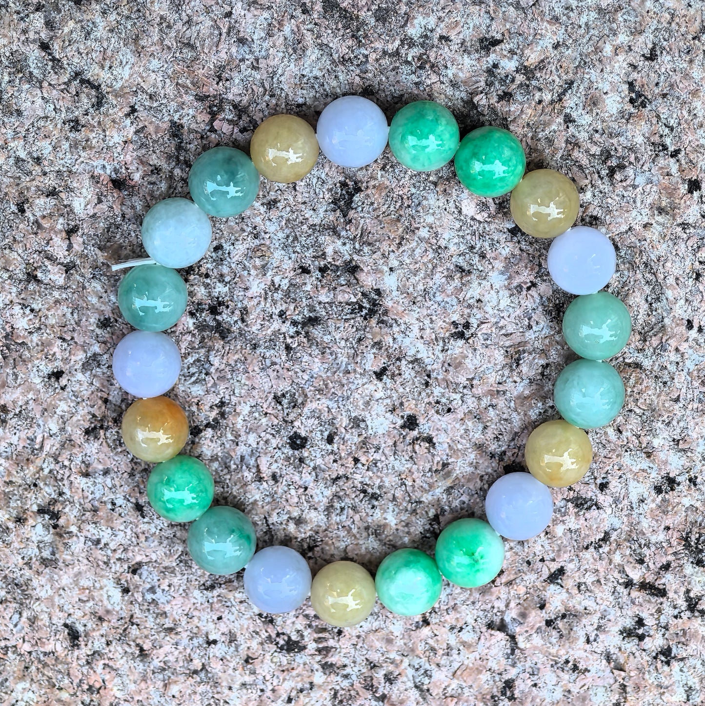 Natural Grade-A Jadeite Glutinous Multi-Color Bead Bracelet · Burmese Jade 9.5mm