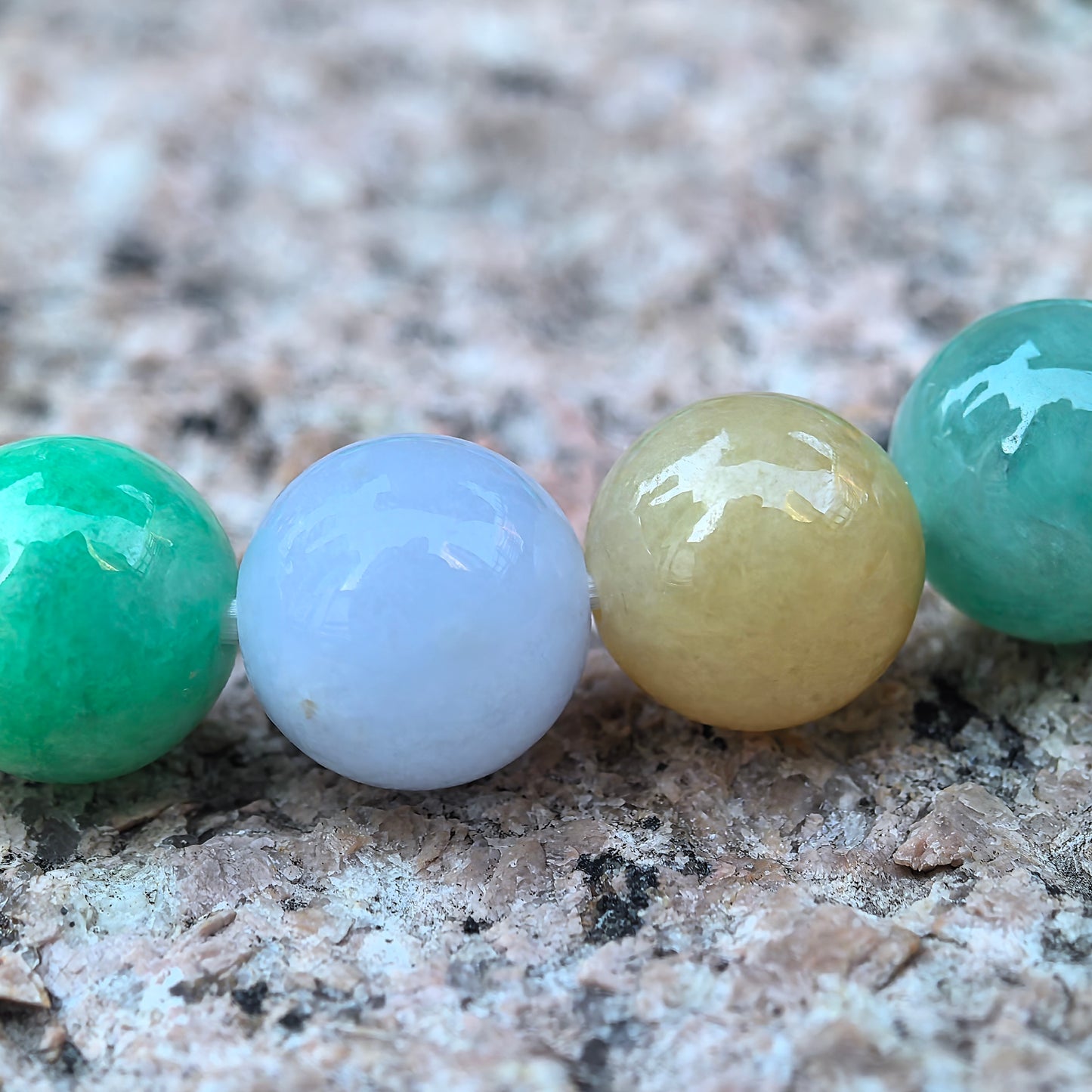 Natural Grade-A Jadeite Glutinous Multi-Color Bead Bracelet · Burmese Jade 9.5mm