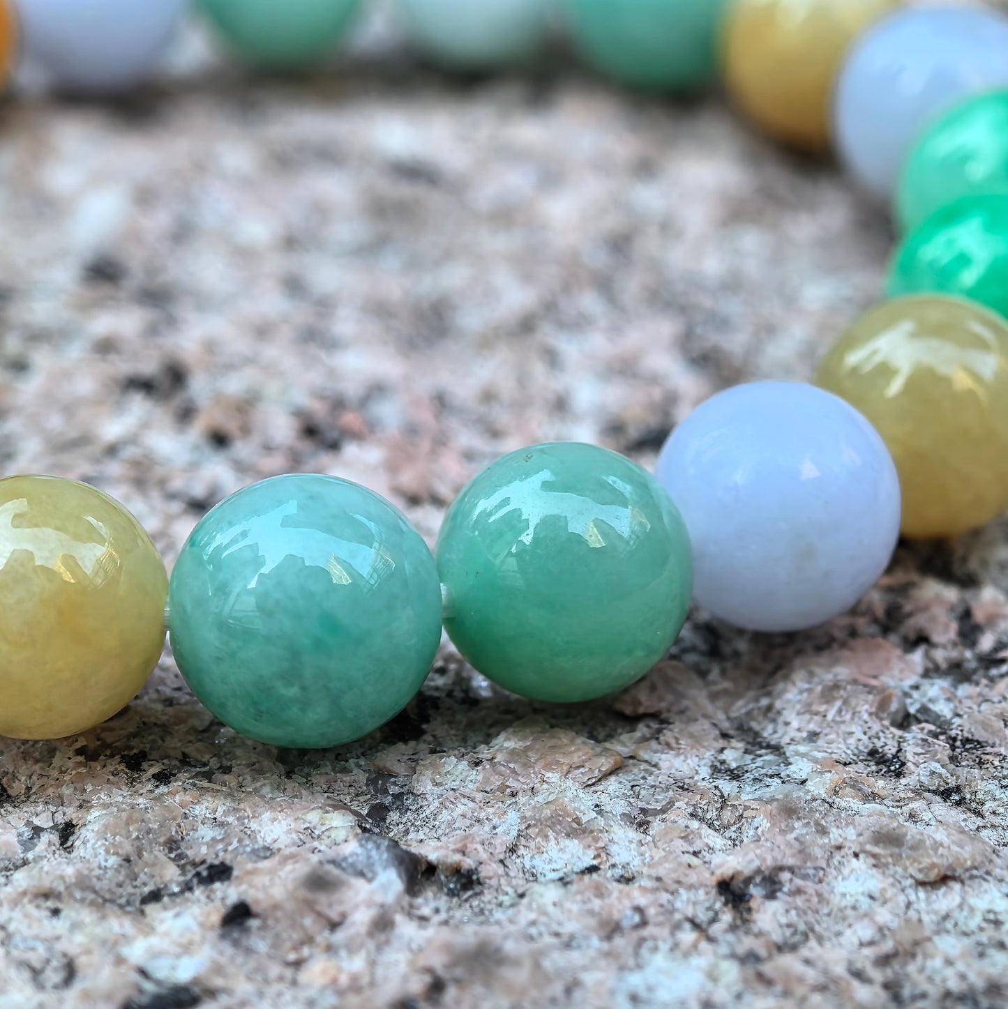 Natural Grade-A Jadeite Glutinous Multi-Color Bead Bracelet · Burmese Jade 9.5mm
