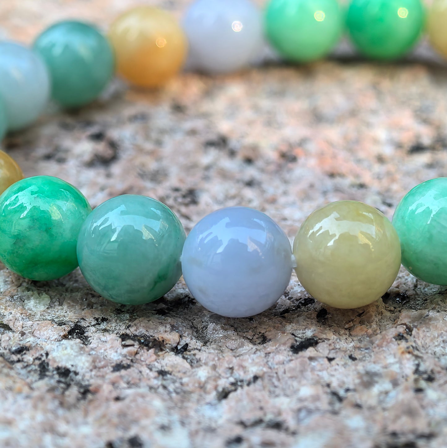 Natural Grade-A Jadeite Glutinous Multi-Color Bead Bracelet · Burmese Jade 9.5mm