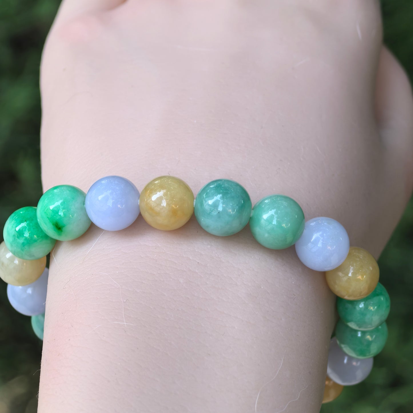Natural Grade-A Jadeite Glutinous Multi-Color Bead Bracelet · Burmese Jade 9.5mm