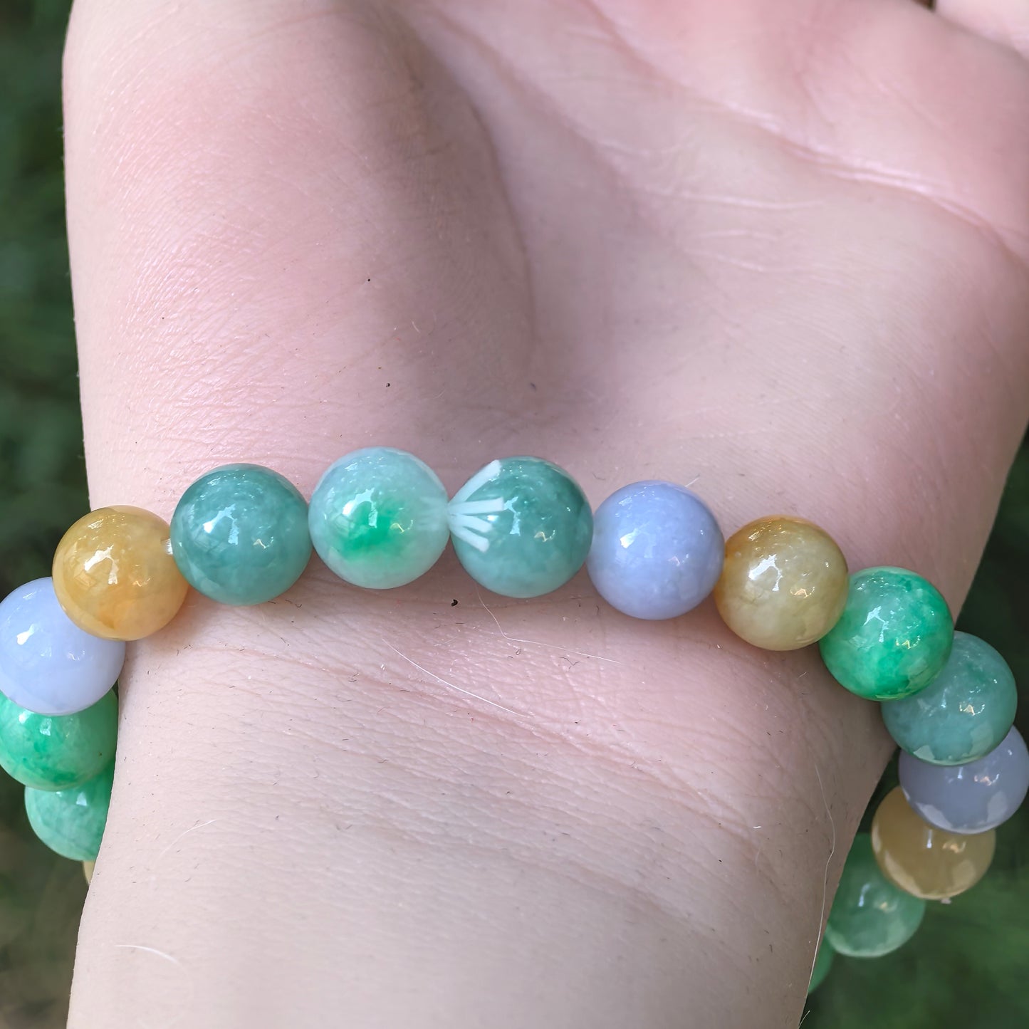 Natural Grade-A Jadeite Glutinous Multi-Color Bead Bracelet · Burmese Jade 9.5mm