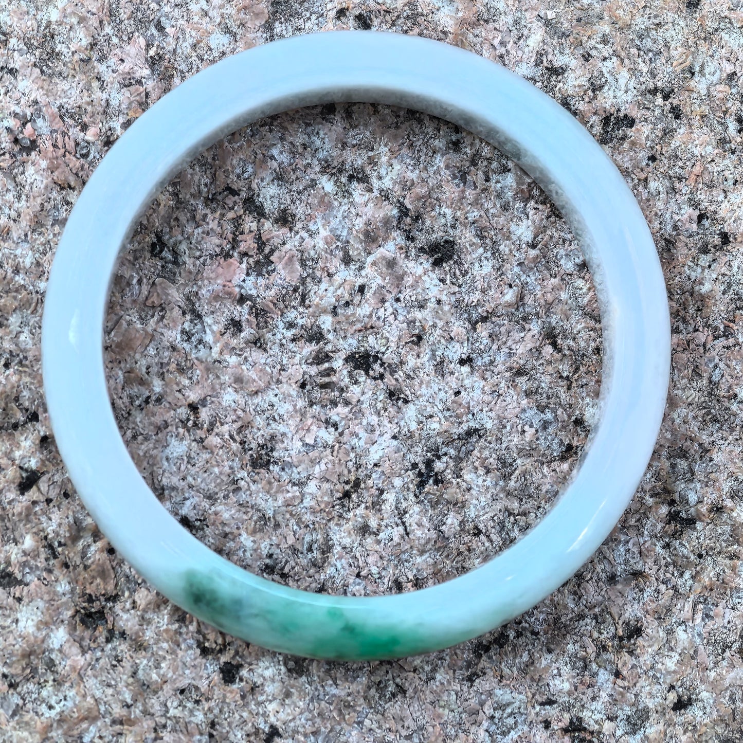 Natural Grade-A Jadeite Glutinous White & Green D-shape Bangle · Burmese Jade 55mm
