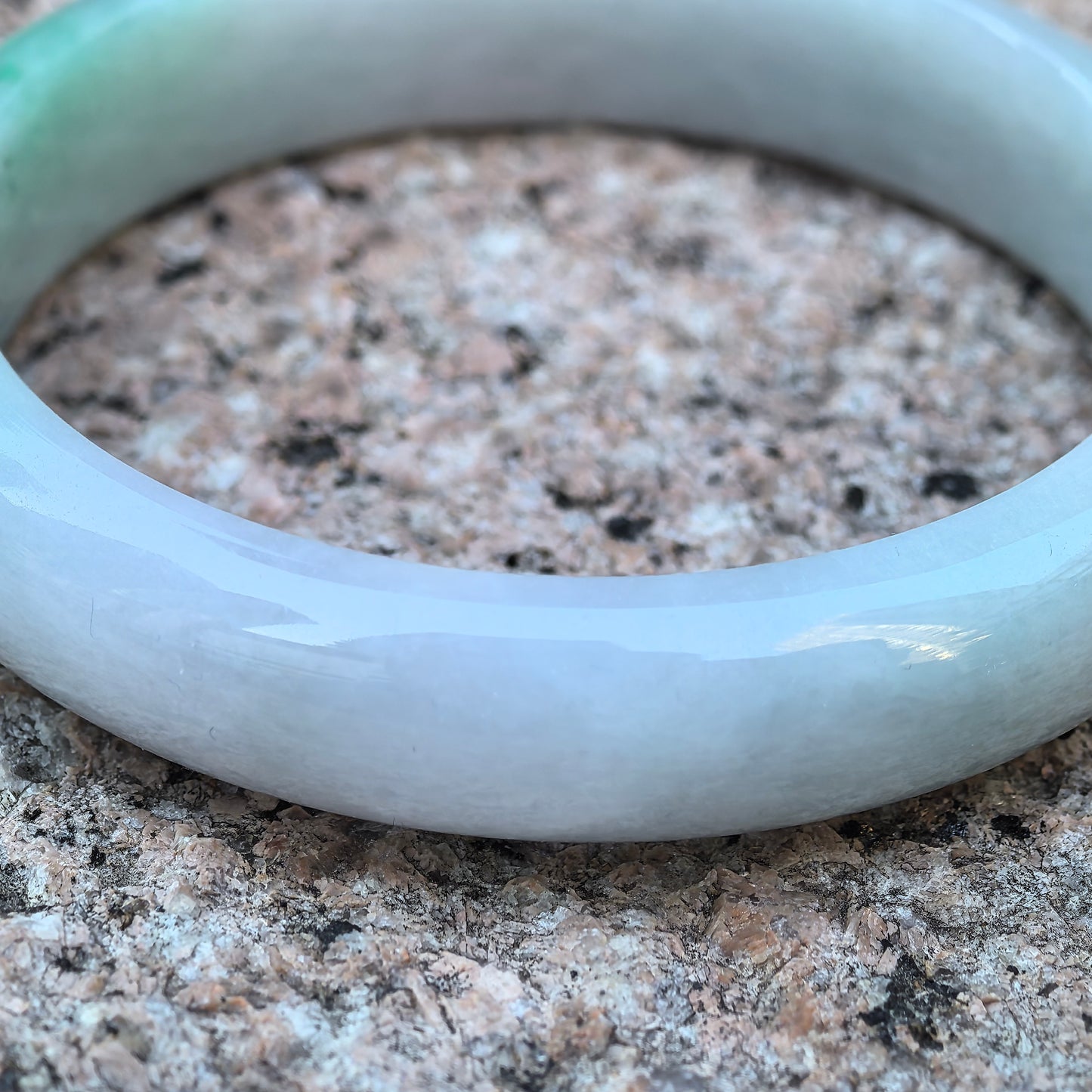 Natural Grade-A Jadeite Glutinous White & Green D-shape Bangle · Burmese Jade 55mm