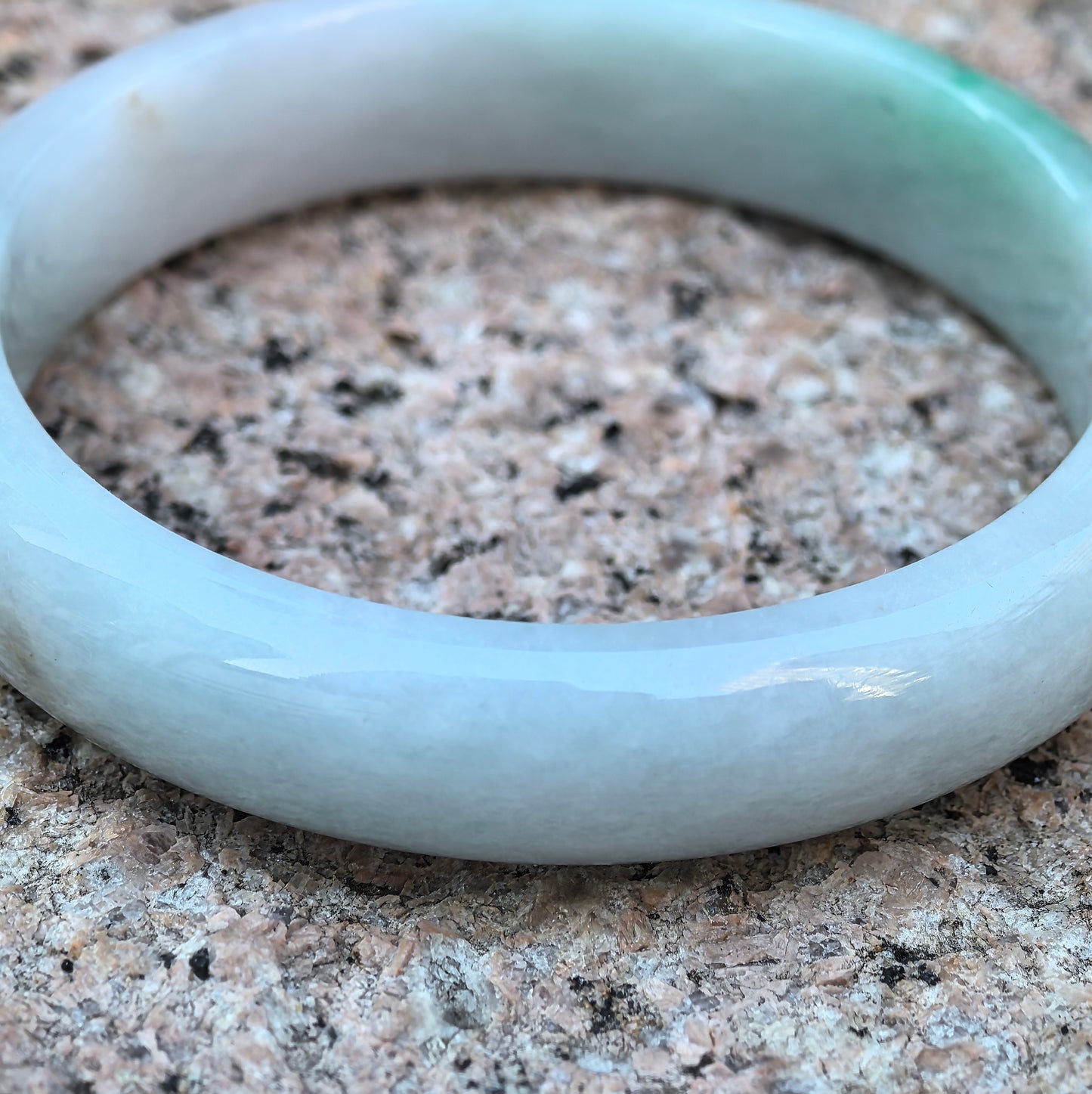Natural Grade-A Jadeite Glutinous White & Green D-shape Bangle · Burmese Jade 55mm
