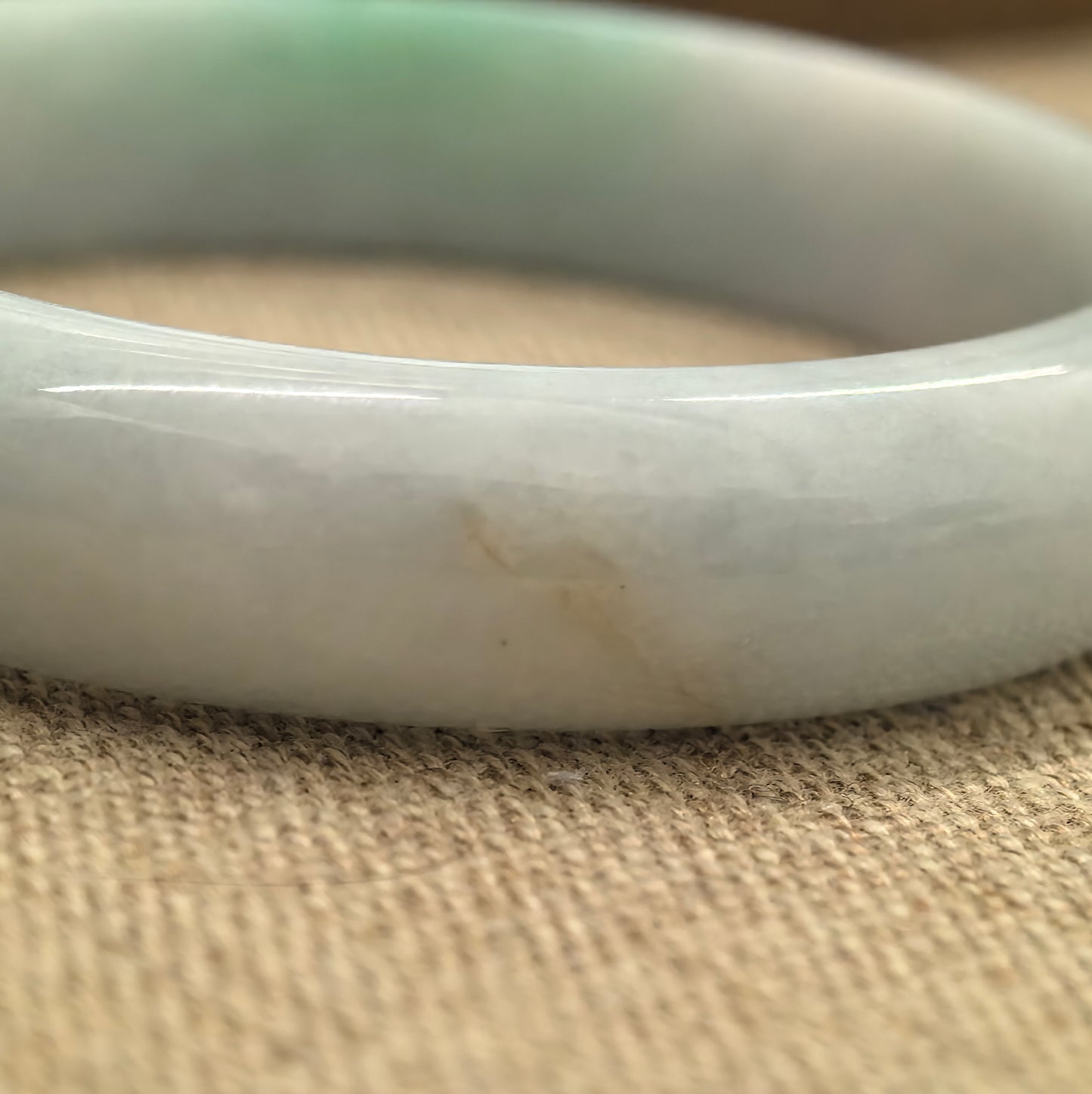 Natural Grade-A Jadeite Glutinous White & Green D-shape Bangle · Burmese Jade 55mm