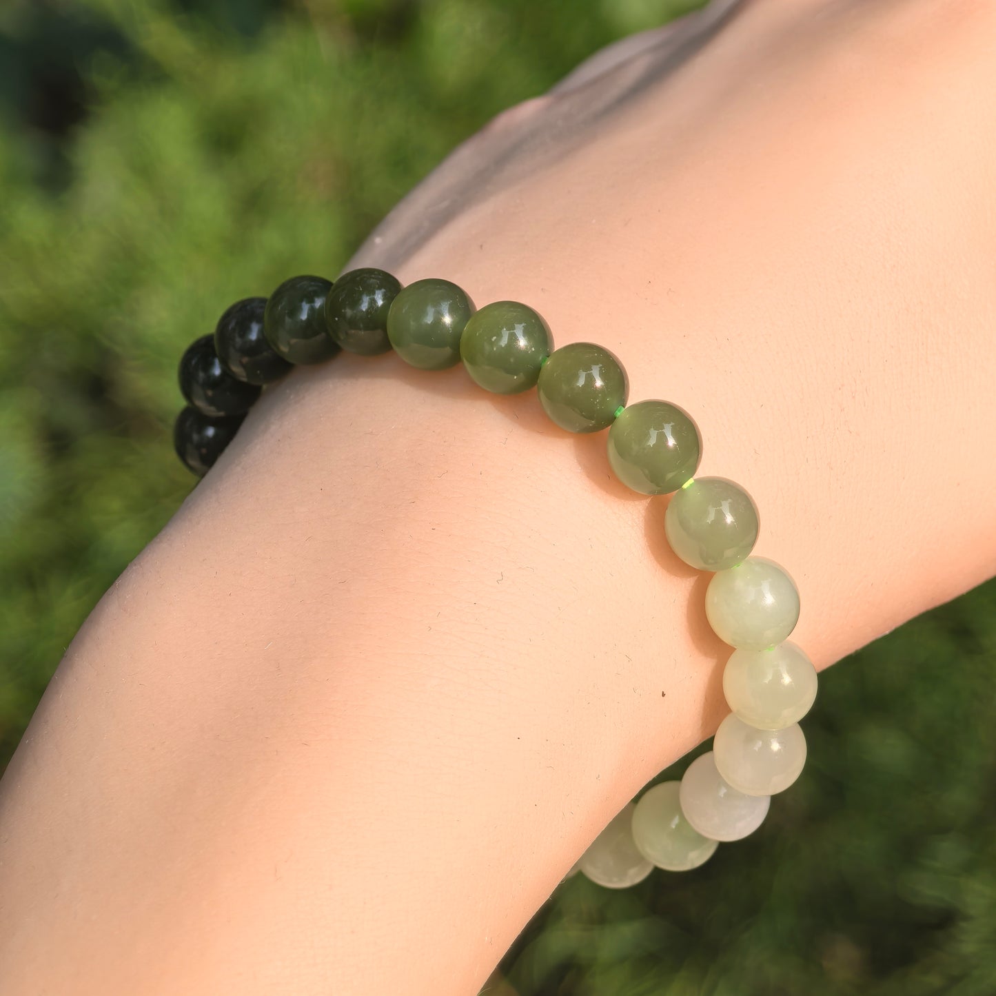 Natural Nephrite Gradient Bead Bracelet · Hetian Jade 8mm