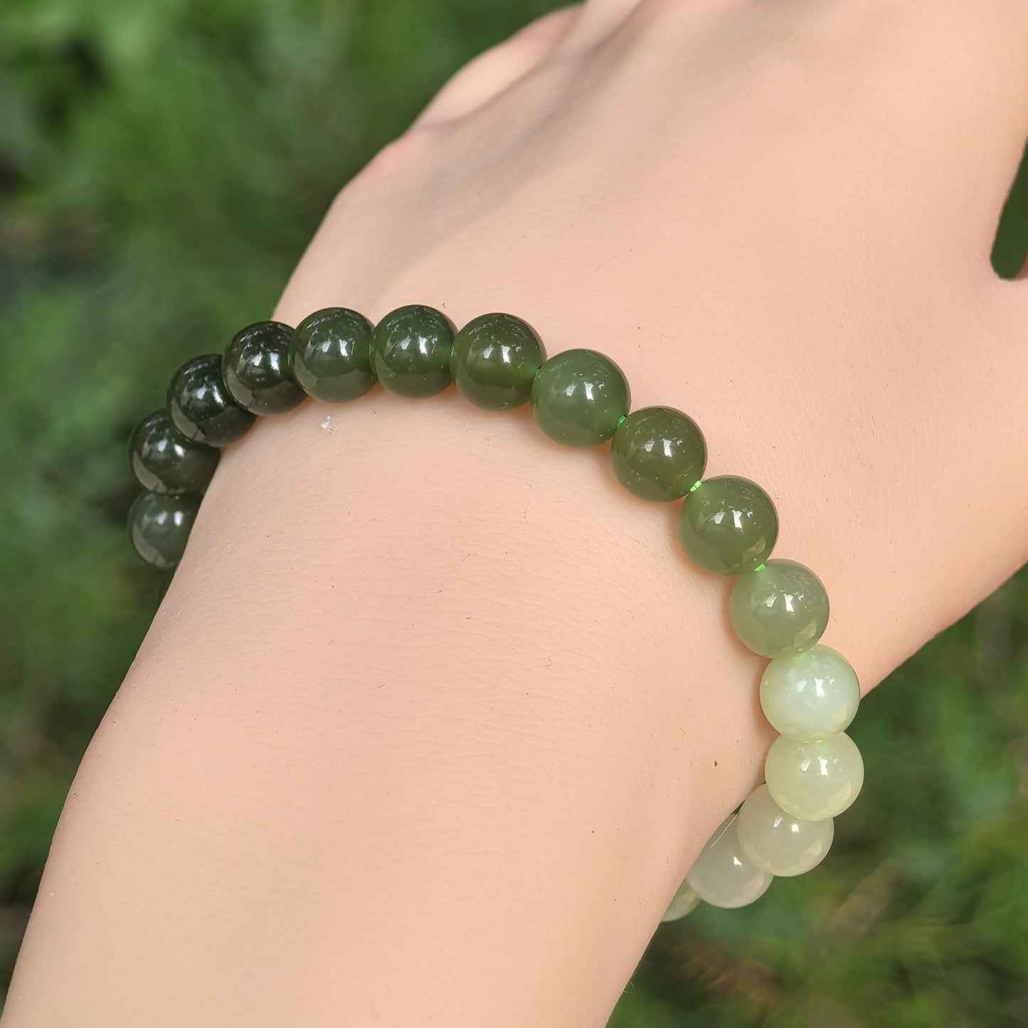 Natural Nephrite Gradient Bead Bracelet · Hetian Jade 8mm