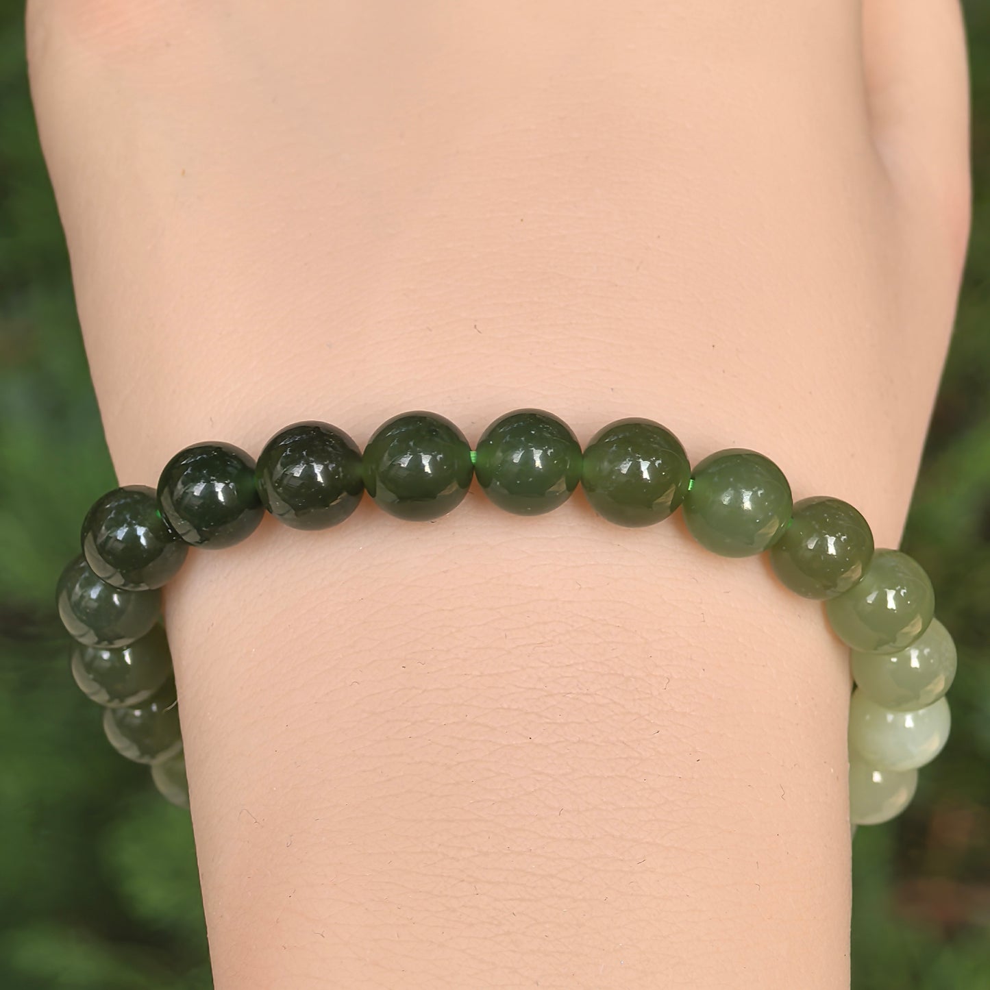 Natural Nephrite Gradient Bead Bracelet · Hetian Jade 8mm