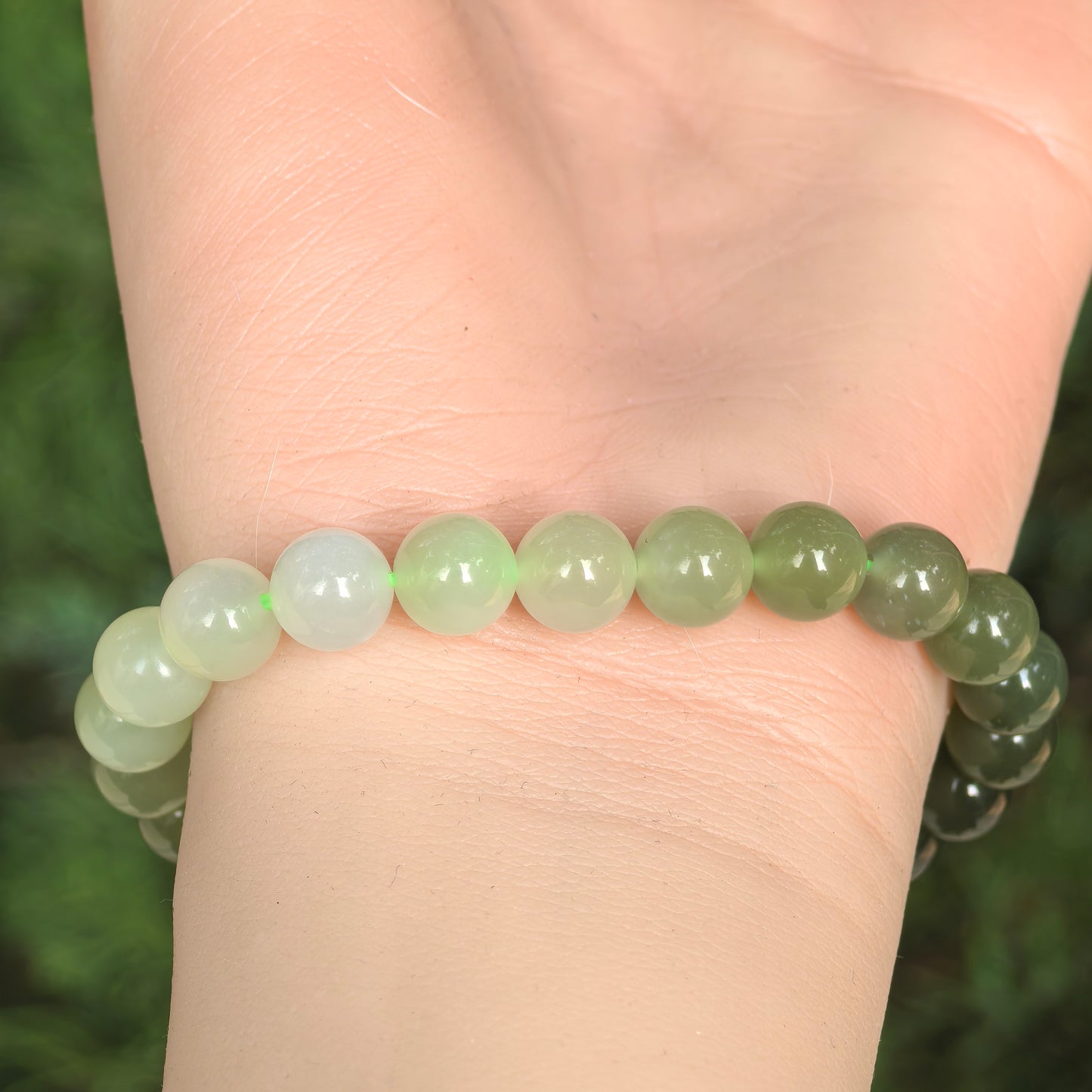 Natural Nephrite Gradient Bead Bracelet · Hetian Jade 8mm