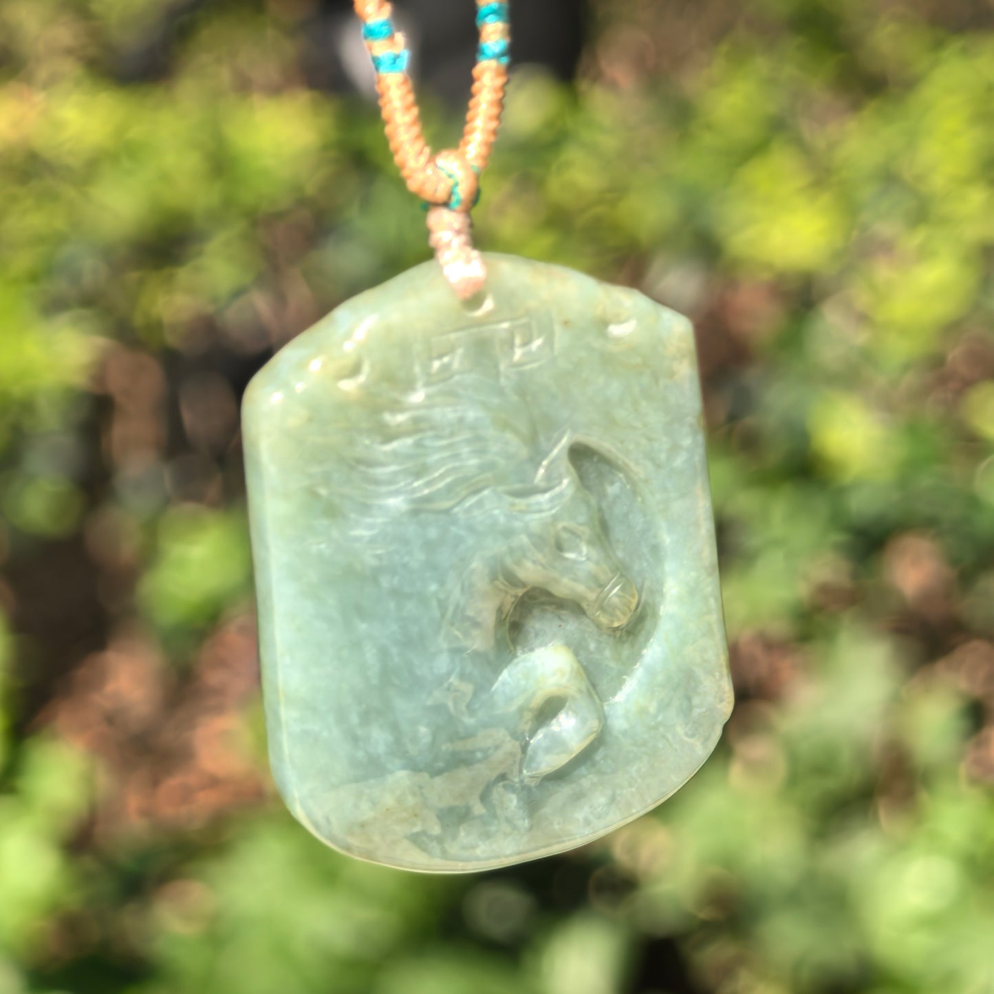 Natural Grade-A Glutinous Oily Green Jadeite Horse Plaque Pendant · Burmese Jade